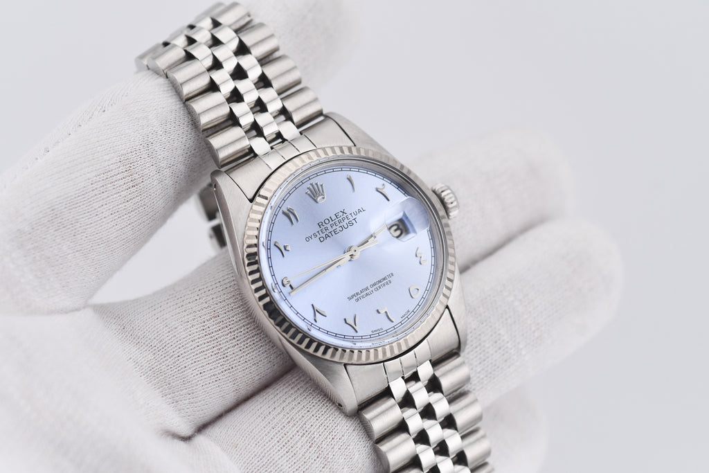 Rolex Datejust 36mm Ref 16014 Custom Ice Blue Arabic Dial