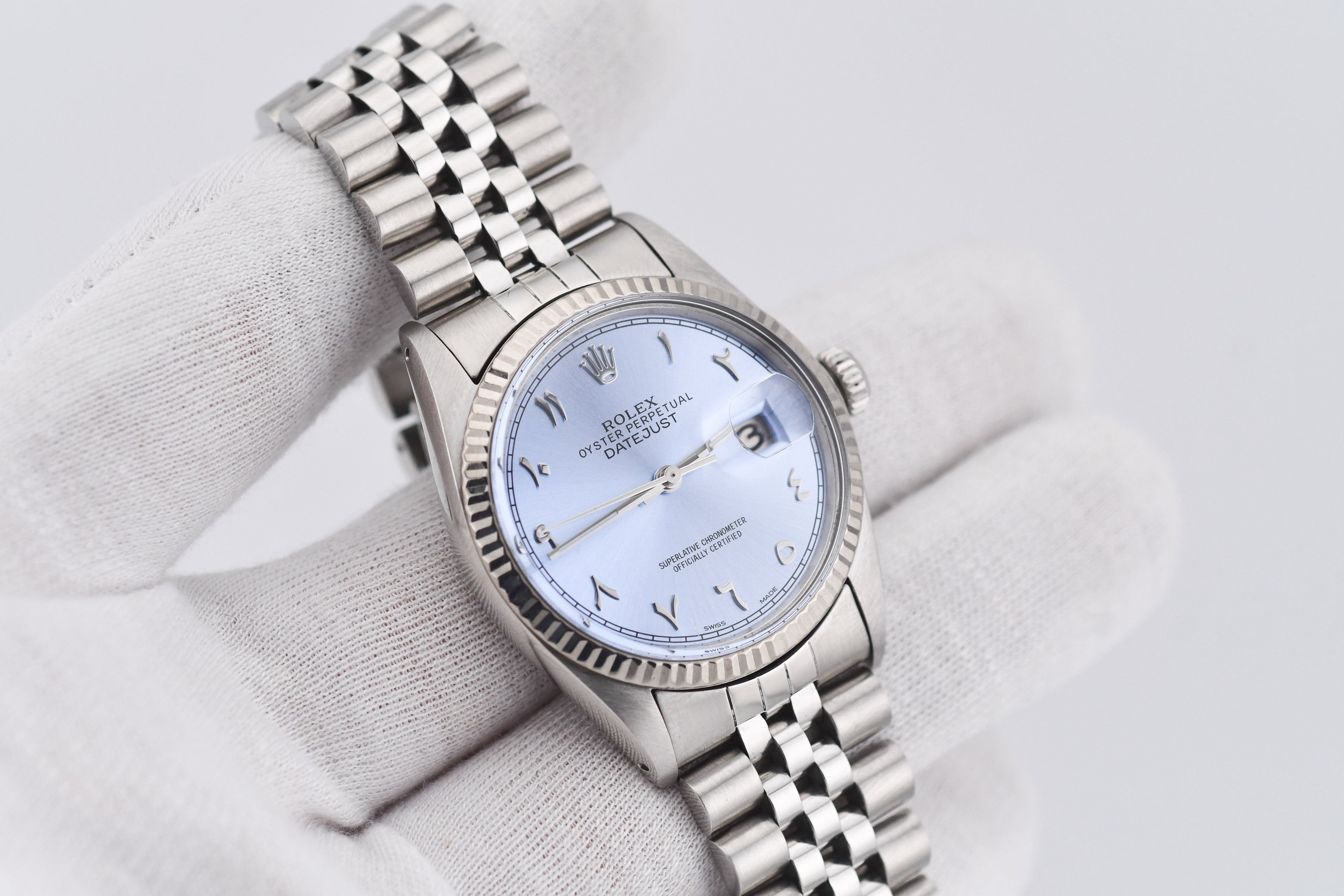 Rolex Datejust 36mm Ref 16014 Custom Ice Blue Arabic Dial