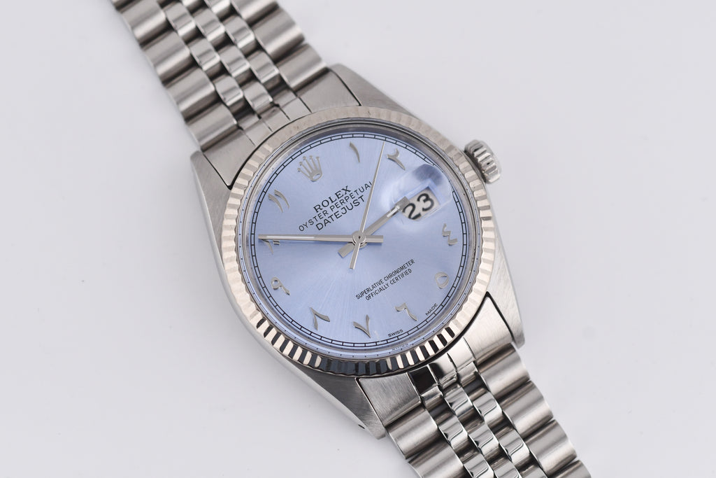 Rolex Datejust 36mm Ref 16014 Custom Ice Blue Arabic Dial