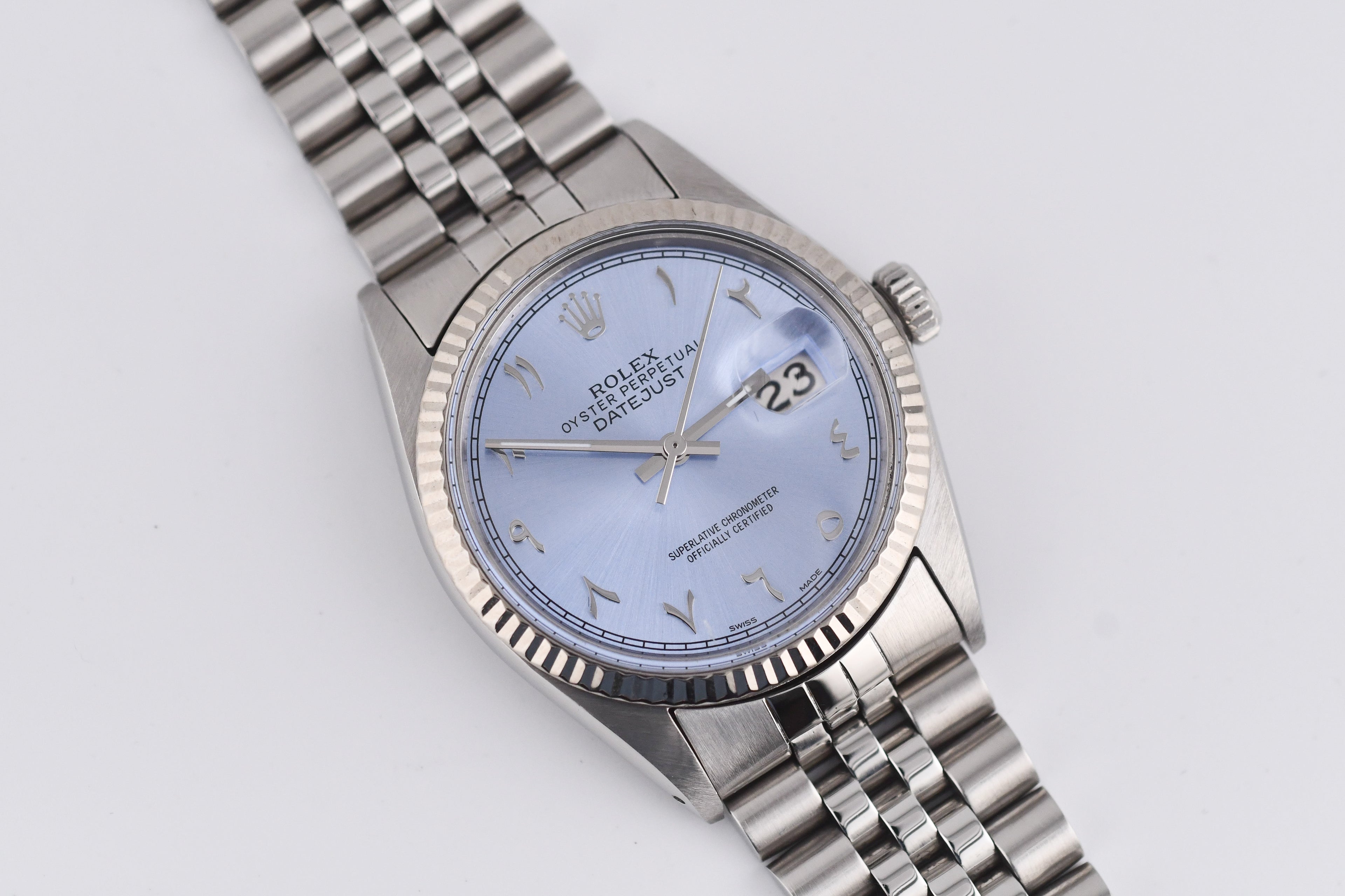 Rolex Datejust 36mm Ref 16014 Custom Ice Blue Arabic Dial
