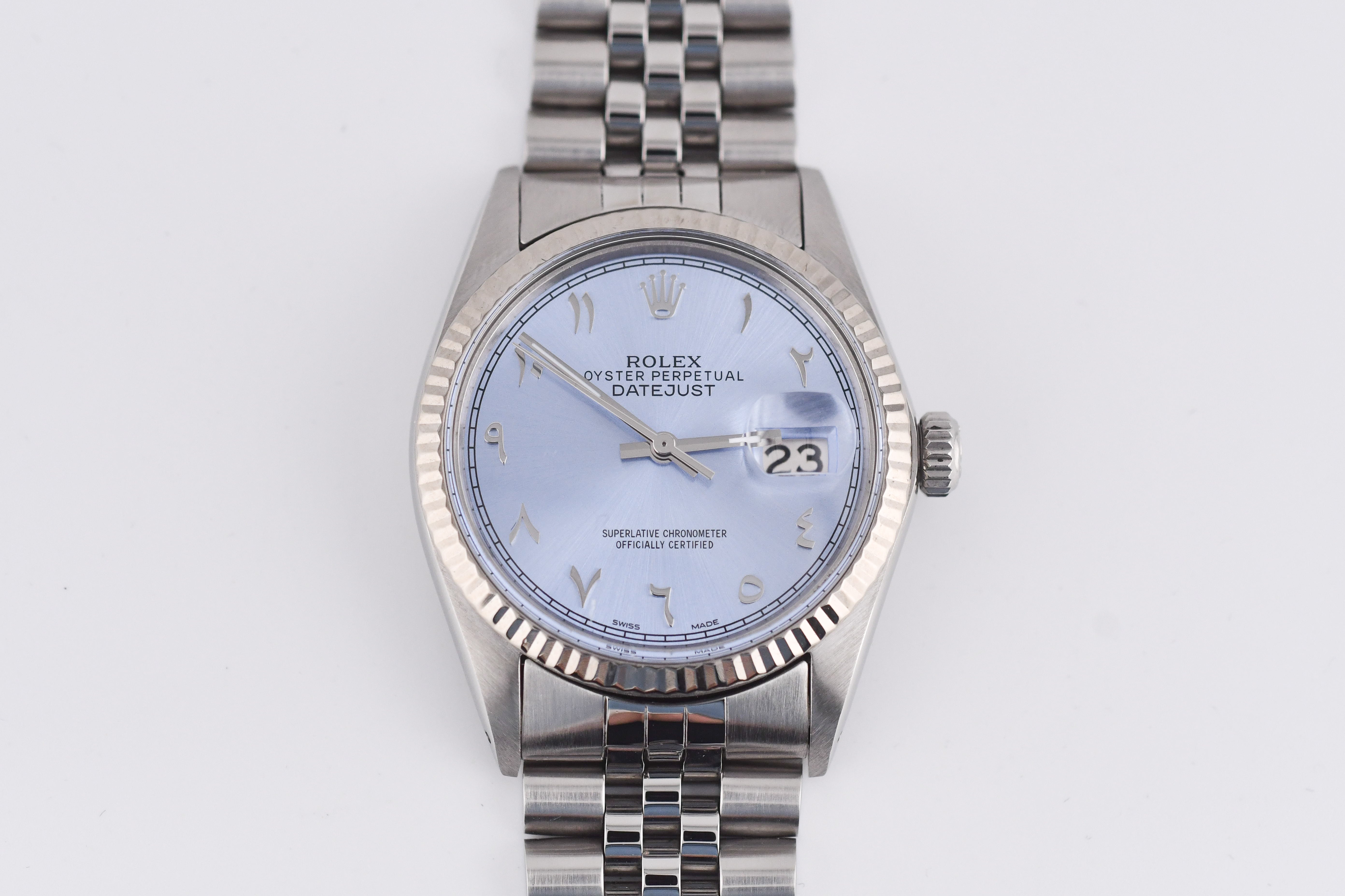 Rolex Datejust 36mm Ref 16014 Custom Ice Blue Arabic Dial