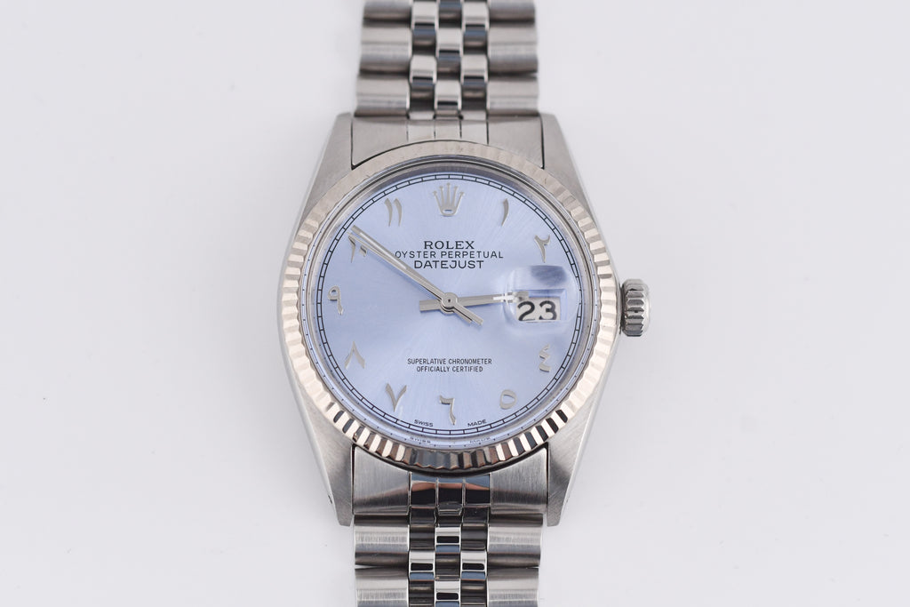 Rolex Datejust 36mm Ref 16014 Custom Ice Blue Arabic Dial