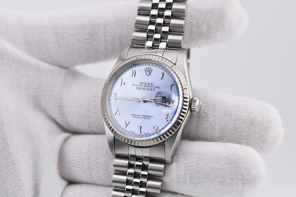 Rolex Datejust 36mm Ref 16014 Custom Ice Blue Arabic Dial