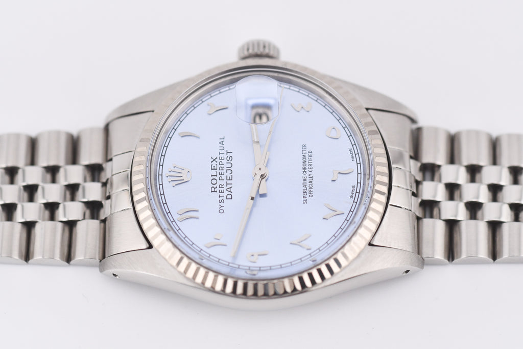 Rolex Datejust 36mm Ref 16014 Custom Ice Blue Arabic Dial