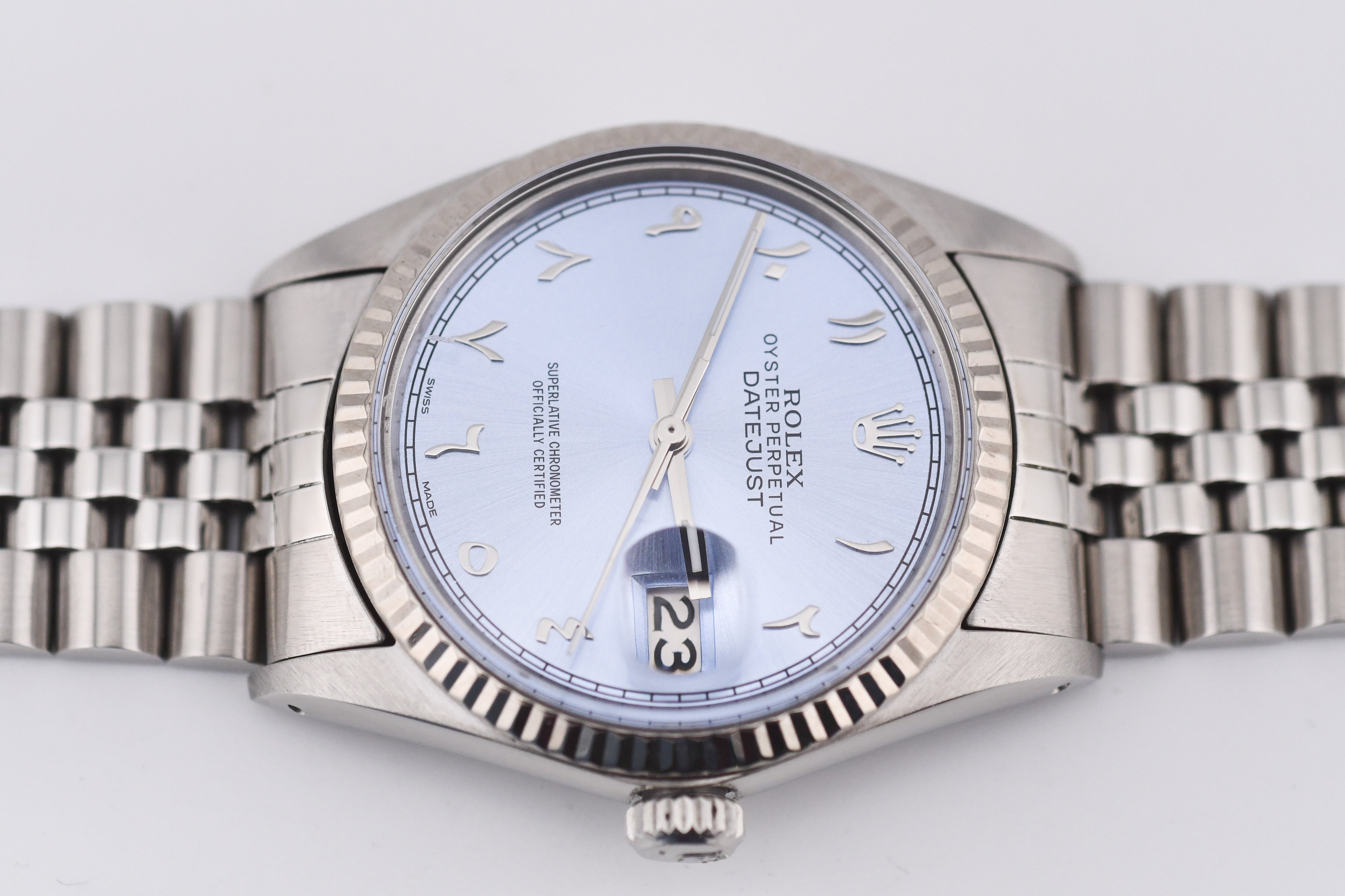 Rolex Datejust 36mm Ref 16014 Custom Ice Blue Arabic Dial