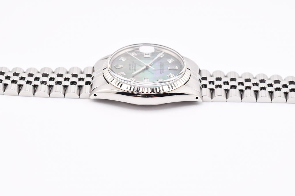 Rolex Datejust 36mm Ref 16014 Custom Mother of Pearl Grey Baguette Diamond Dial