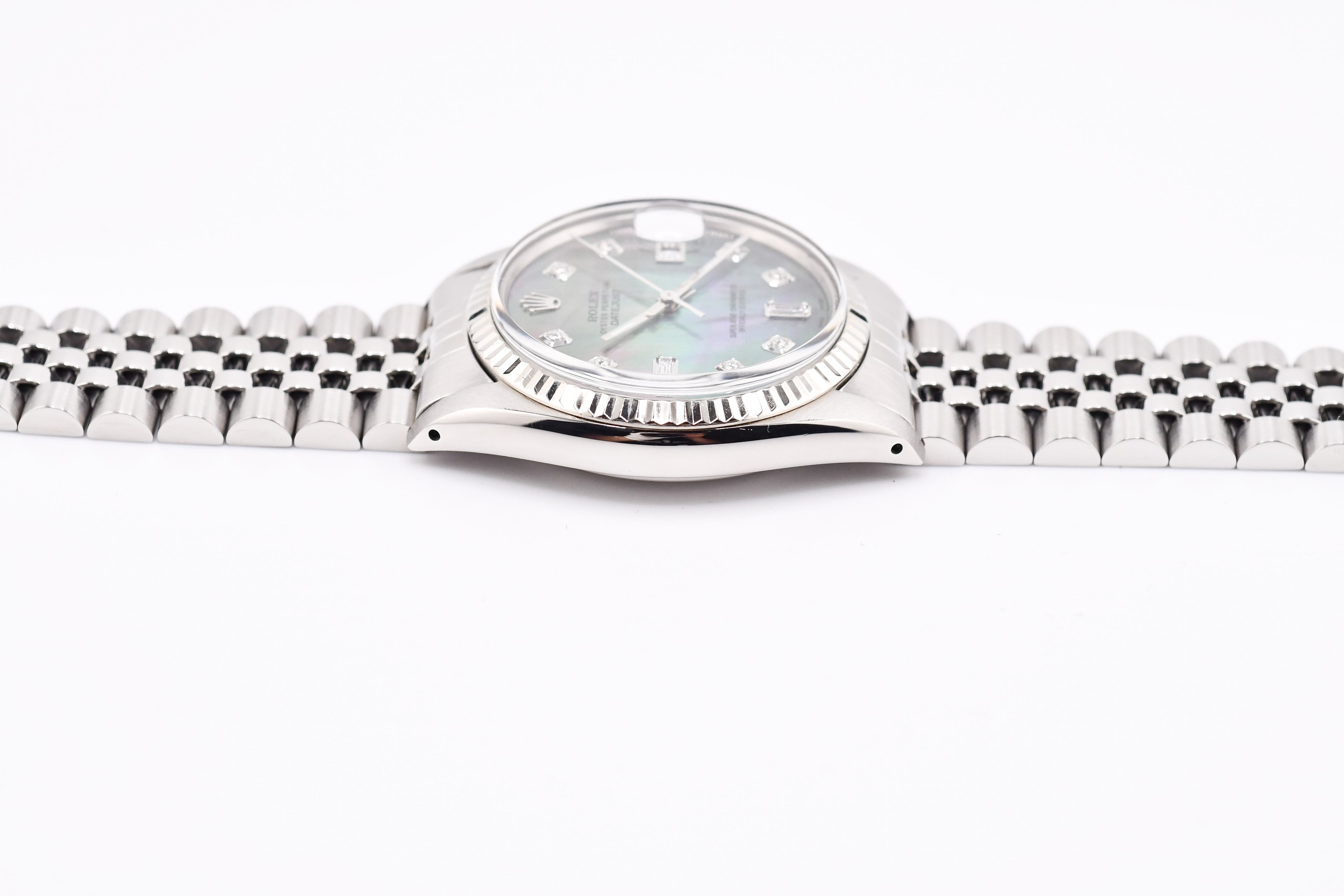 Rolex Datejust 36mm Ref 16014 Custom Mother of Pearl Grey Baguette Diamond Dial
