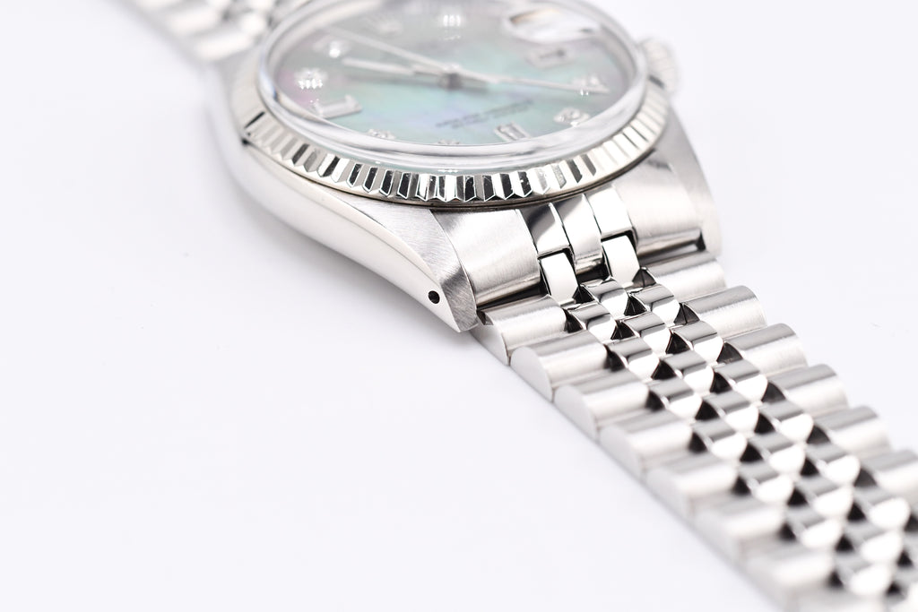 Rolex Datejust 36mm Ref 16014 Custom Mother of Pearl Grey Baguette Diamond Dial