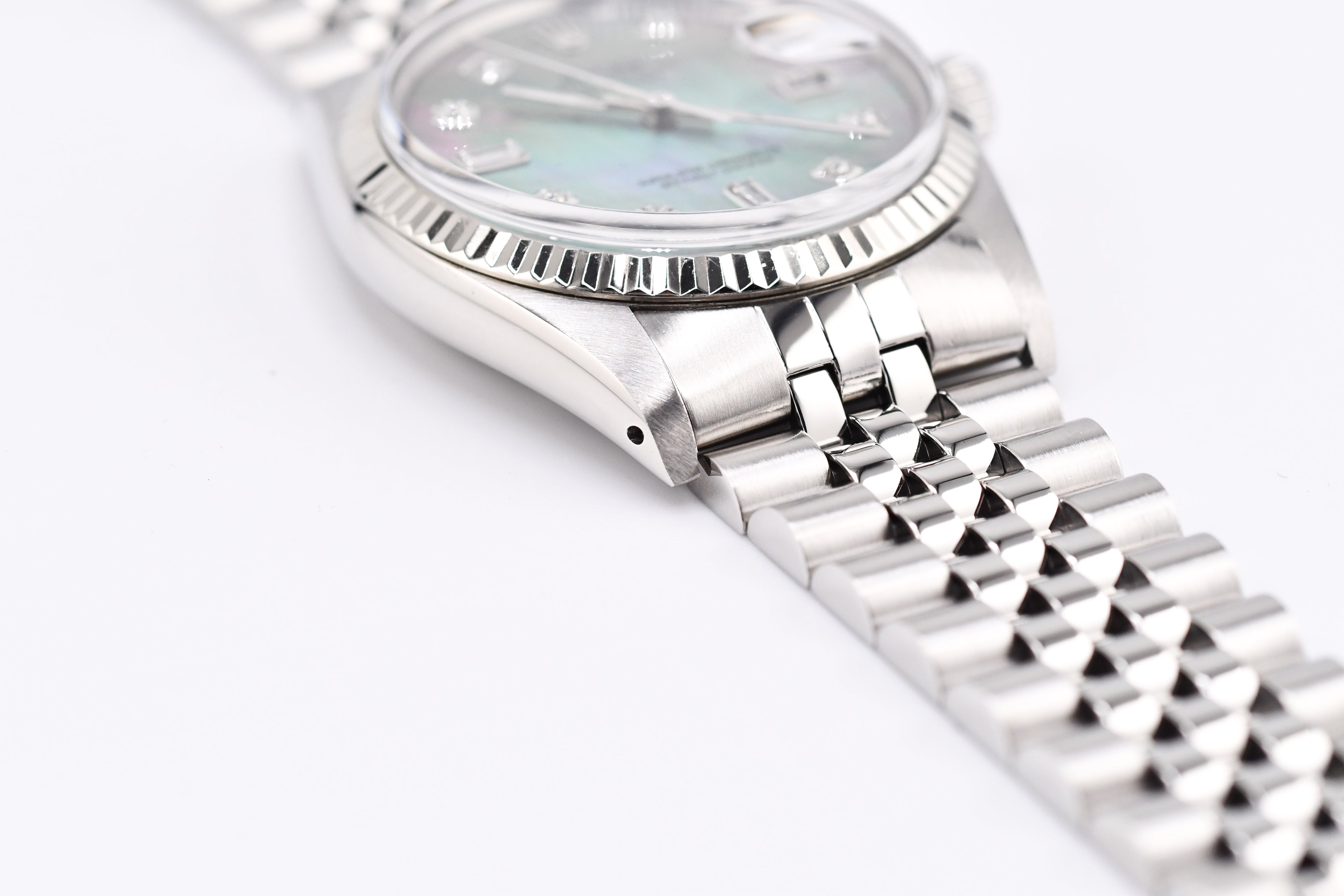 Rolex Datejust 36mm Ref 16014 Custom Mother of Pearl Grey Baguette Diamond Dial