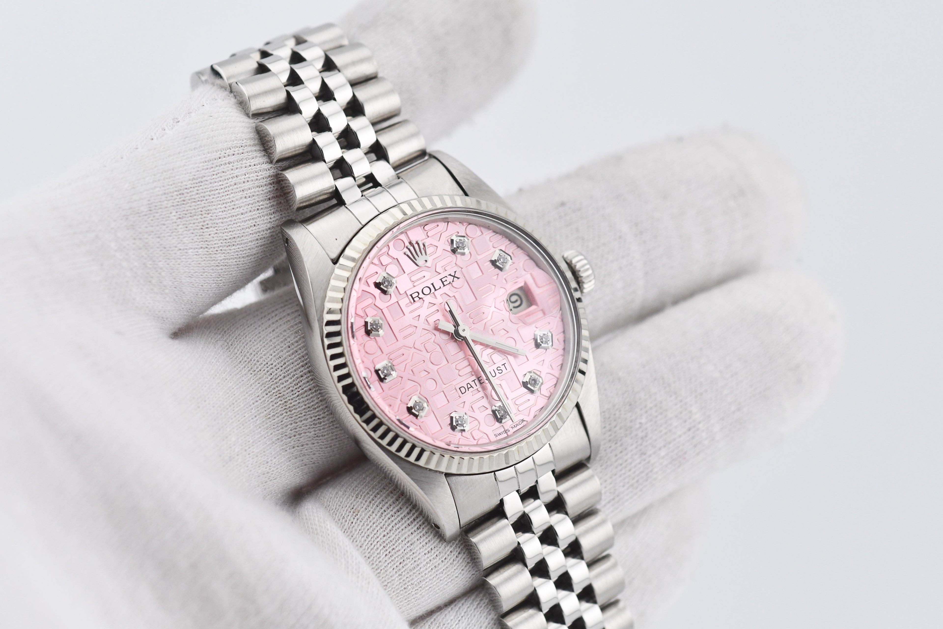 Rolex Datejust 36mm Ref 16014 Custom Pink Anniversary Diamond Dial