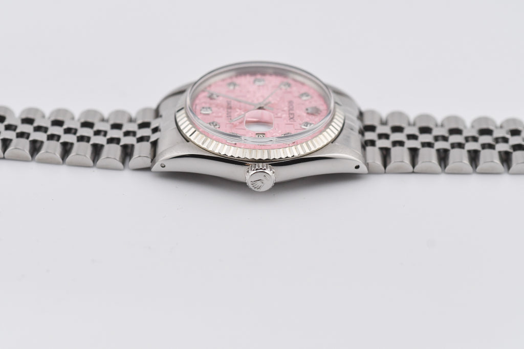 Rolex Datejust 36mm Ref 16014 Custom Pink Anniversary Diamond Dial