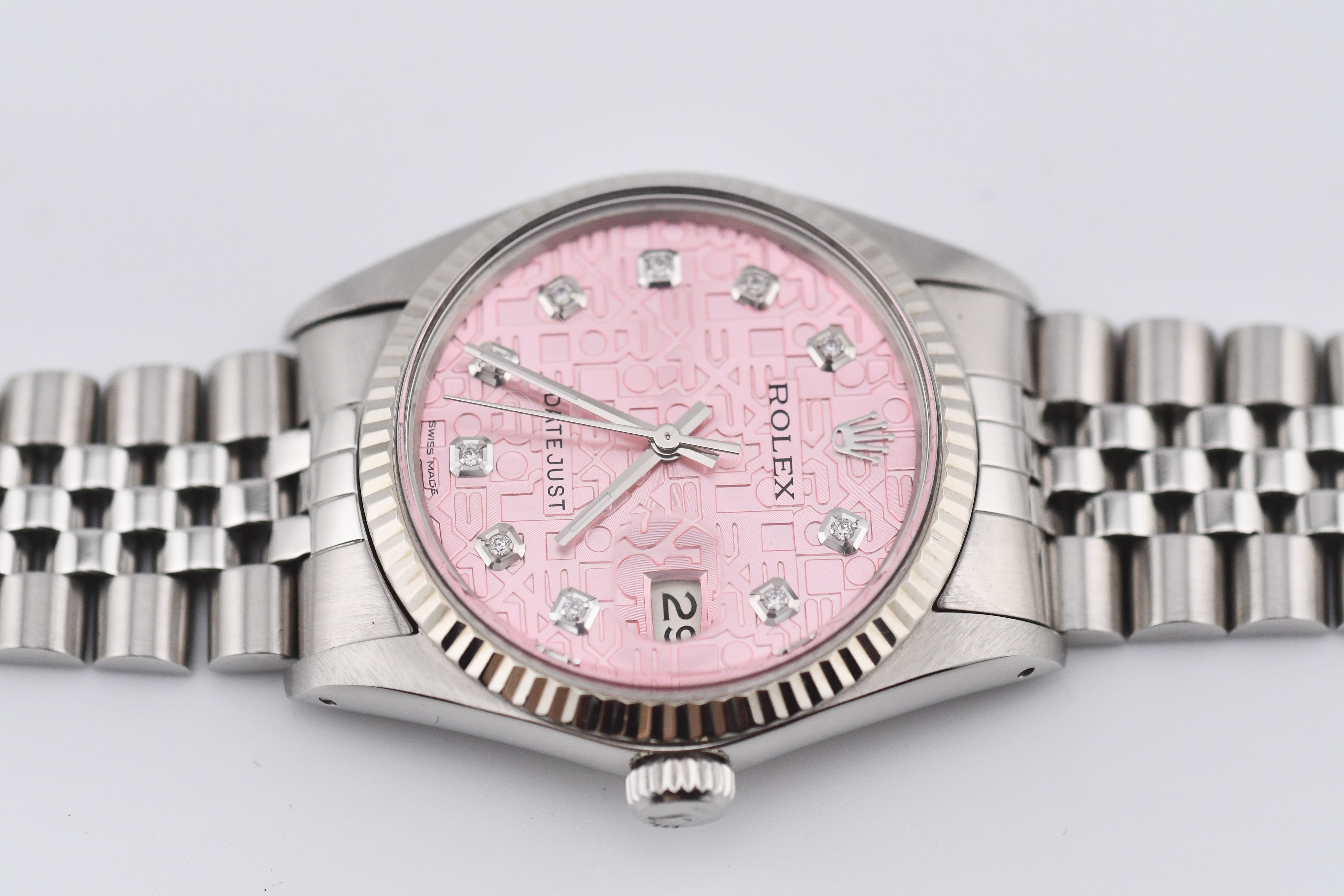 Rolex Datejust 36mm Ref 16014 Custom Pink Anniversary Diamond Dial