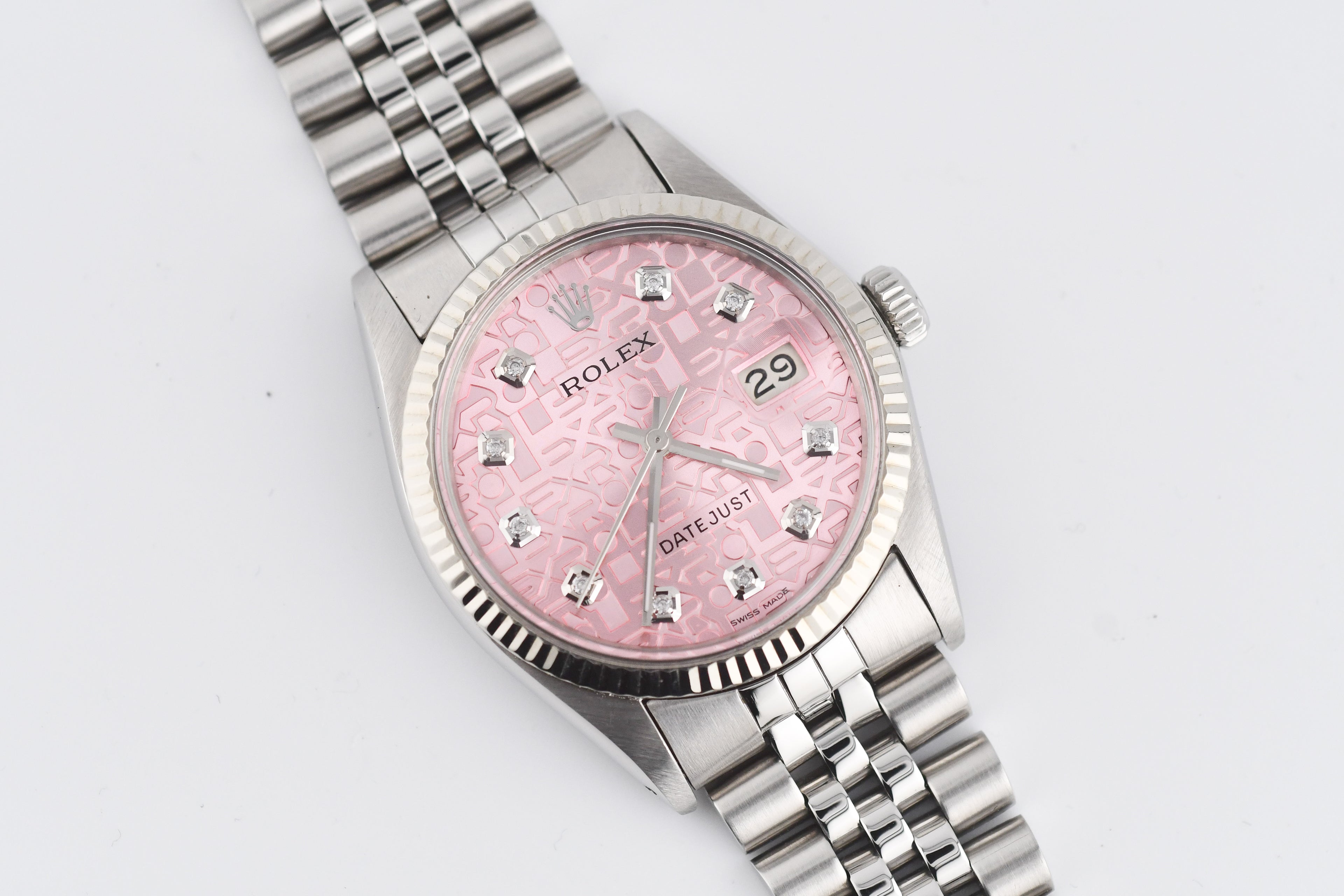 Rolex Datejust 36mm Ref 16014 Custom Pink Anniversary Diamond Dial