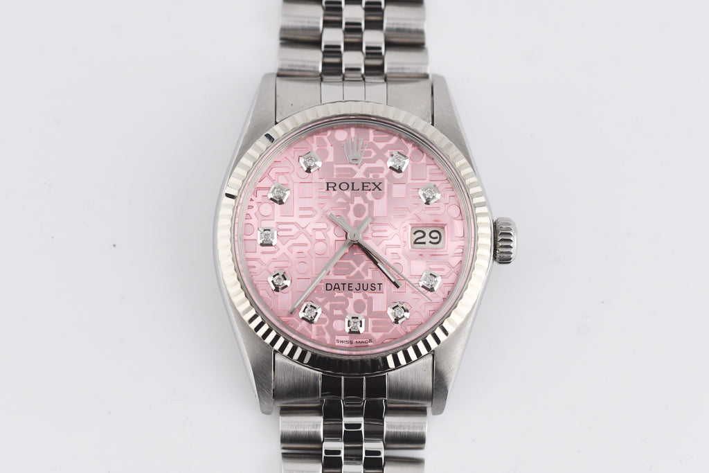 Rolex Datejust 36mm Ref 16014 Custom Pink Anniversary Diamond Dial