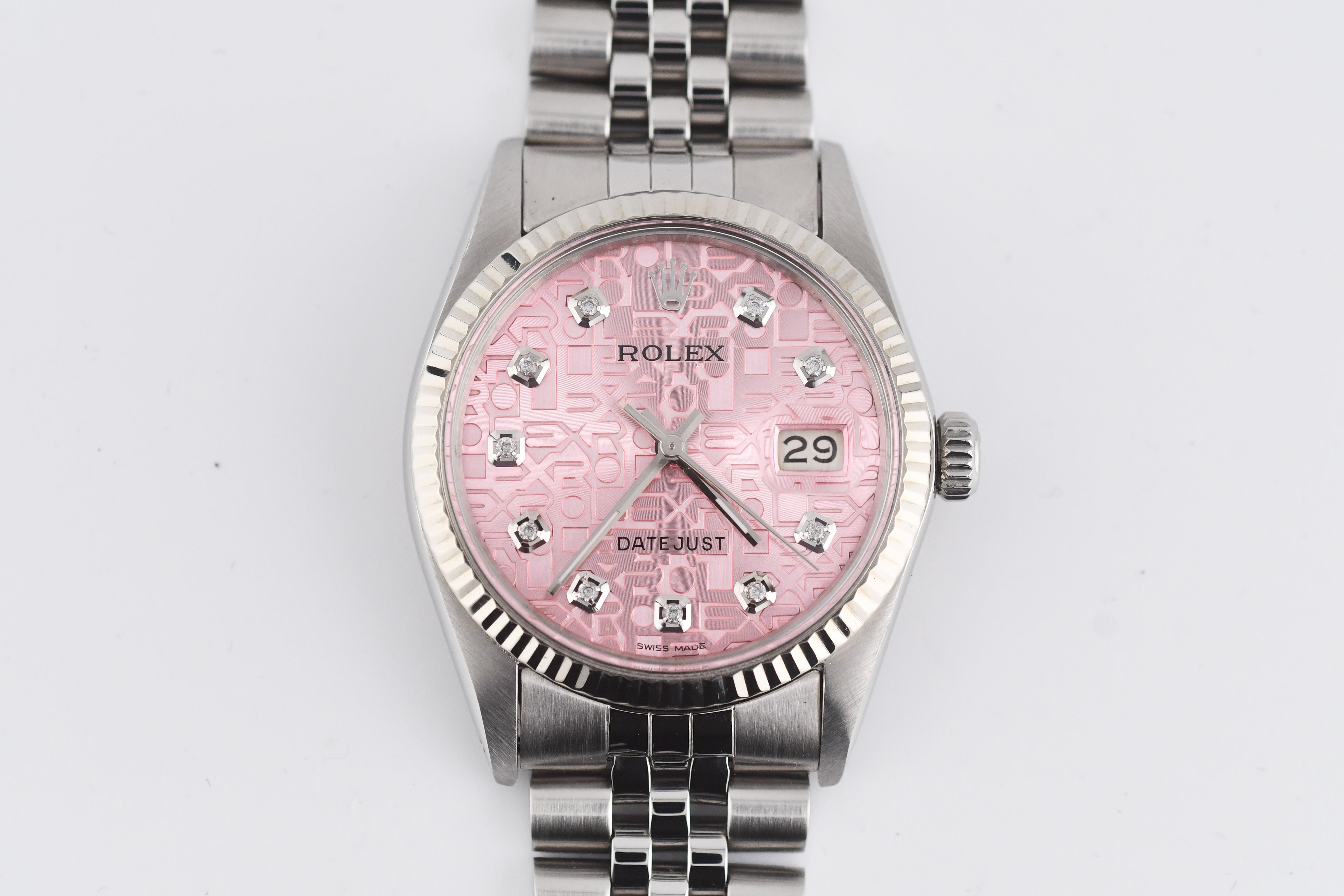 Rolex Datejust 36mm Ref 16014 Custom Pink Anniversary Diamond Dial