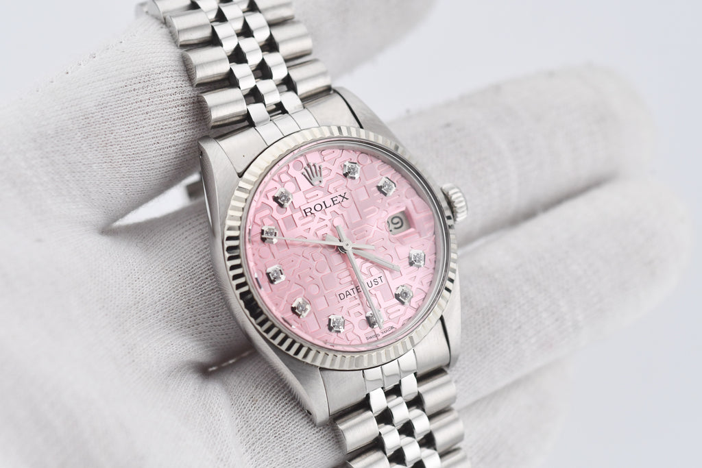 Rolex Datejust 36mm Ref 16014 Custom Pink Anniversary Diamond Dial