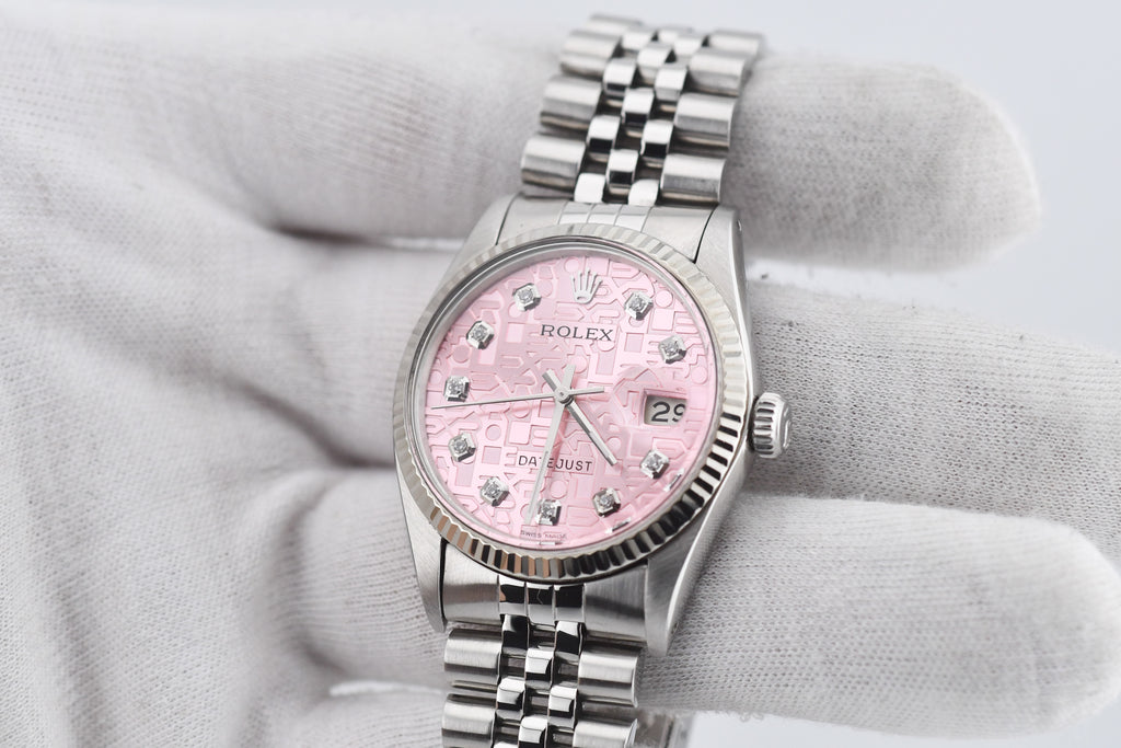 Rolex Datejust 36mm Ref 16014 Custom Pink Anniversary Diamond Dial