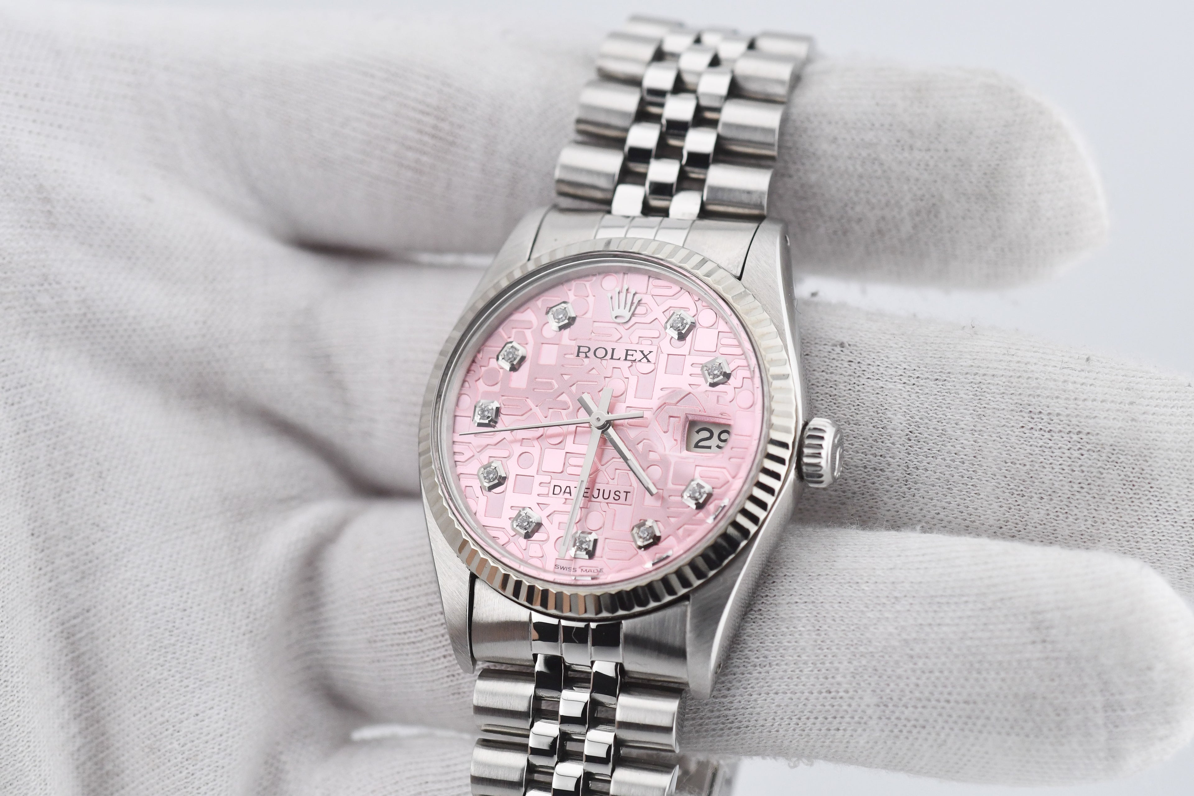 Rolex Datejust 36mm Ref 16014 Custom Pink Anniversary Diamond Dial