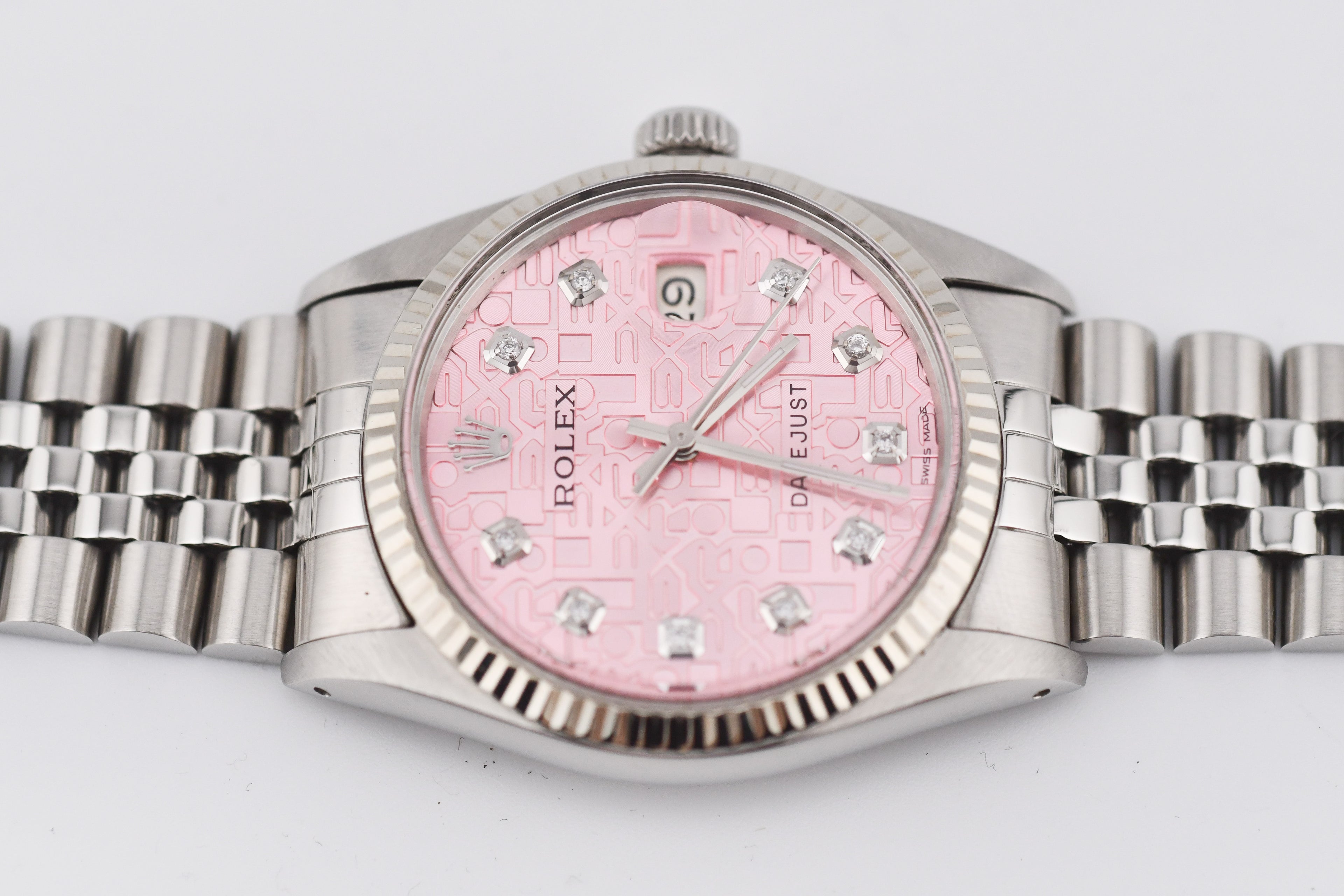 Rolex Datejust 36mm Ref 16014 Custom Pink Anniversary Diamond Dial