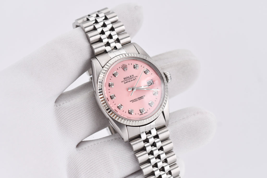 Rolex Datejust 36mm Ref 16014 Custom Pink Diamond Dial