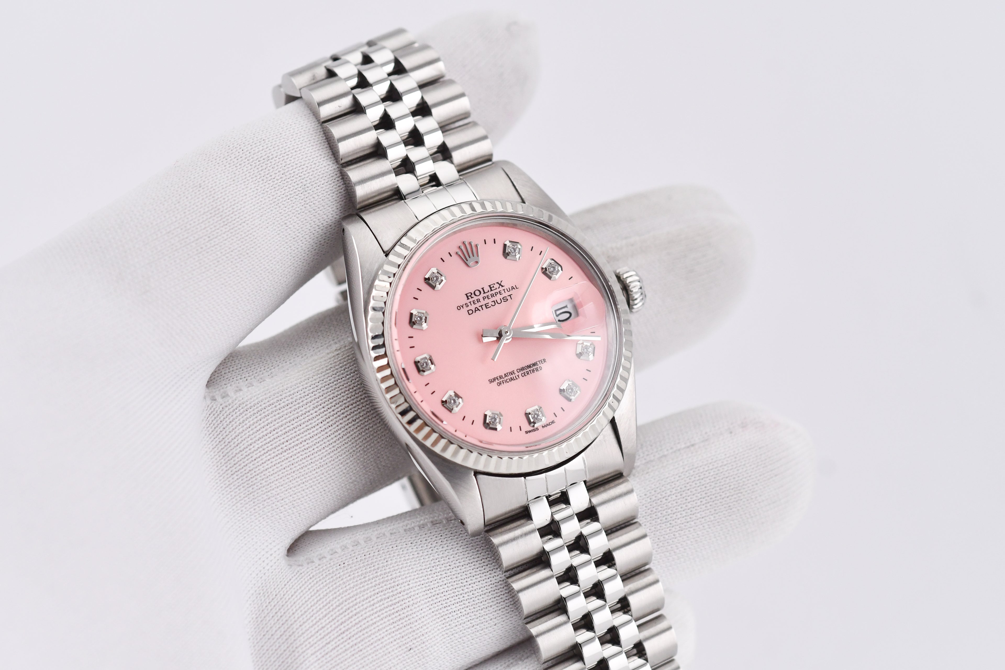 Rolex Datejust 36mm Ref 16014 Custom Pink Diamond Dial