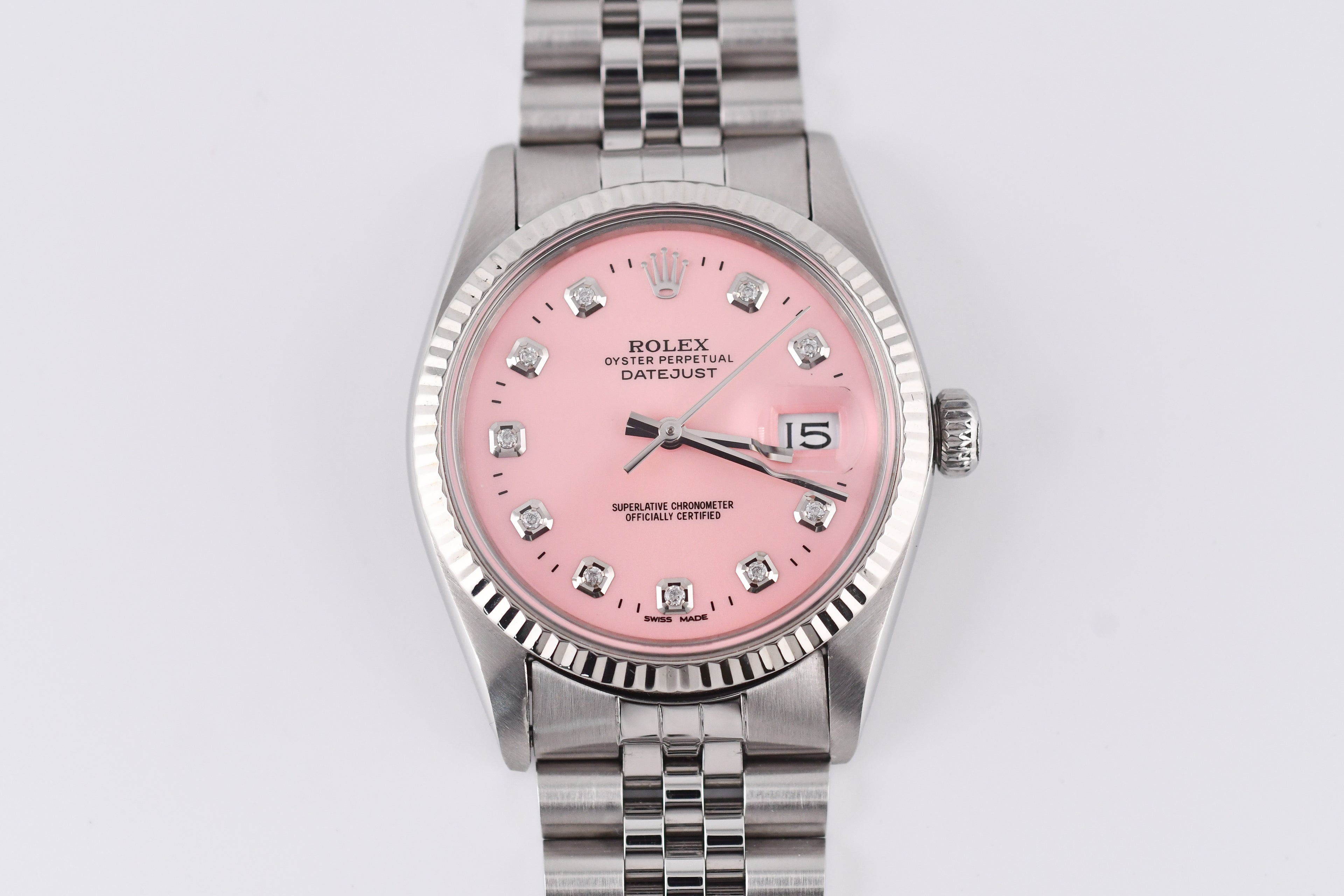 Rolex Datejust 36mm Ref 16014 Custom Pink Diamond Dial