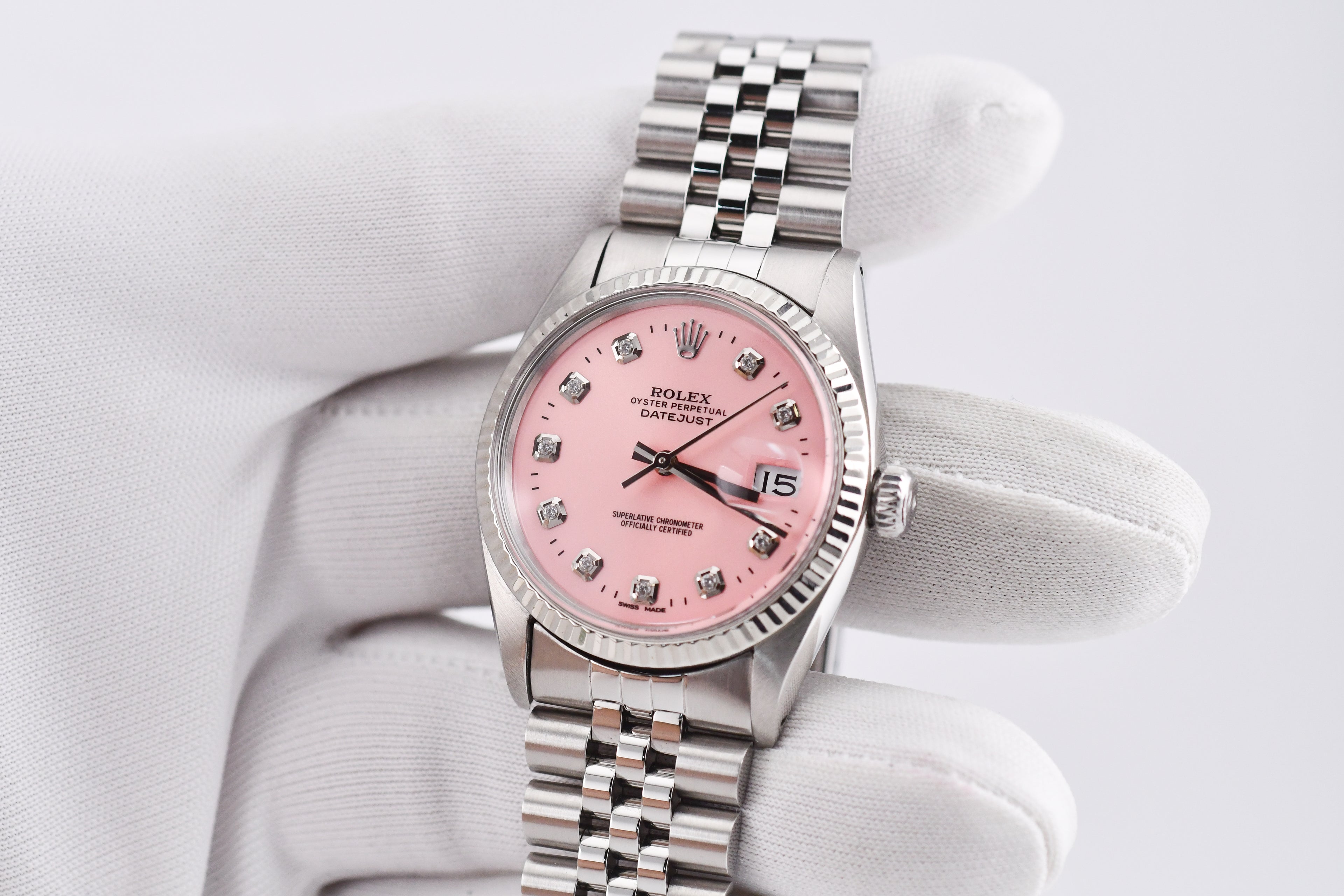 Rolex Datejust 36mm Ref 16014 Custom Pink Diamond Dial