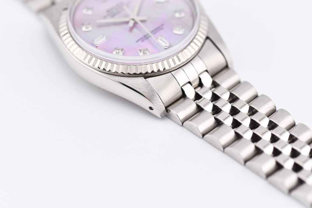 Rolex Datejust 36mm Ref 16014 Custom Pink Mother of Pearl Baguette Diamond Dial