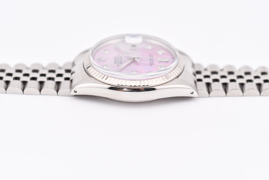 Rolex Datejust 36mm Ref 16014 Custom Pink Mother of Pearl Baguette Diamond Dial