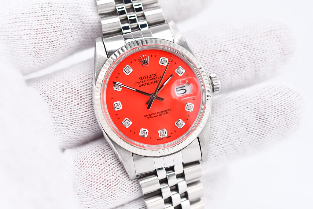 Rolex Datejust 36mm Ref 16014 Custom Red Diamond Dial