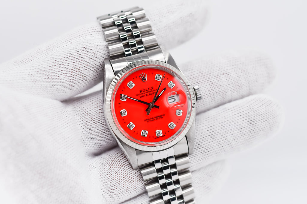 Rolex Datejust 36mm Ref 16014 Custom Red Diamond Dial