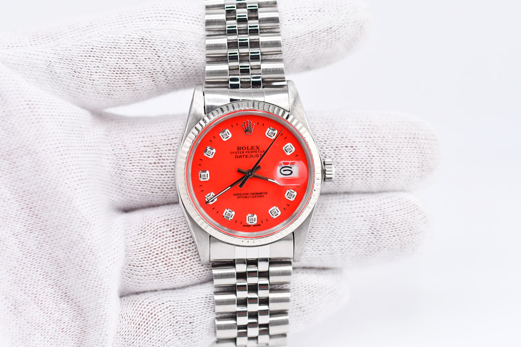 Rolex Datejust 36mm Ref 16014 Custom Red Diamond Dial