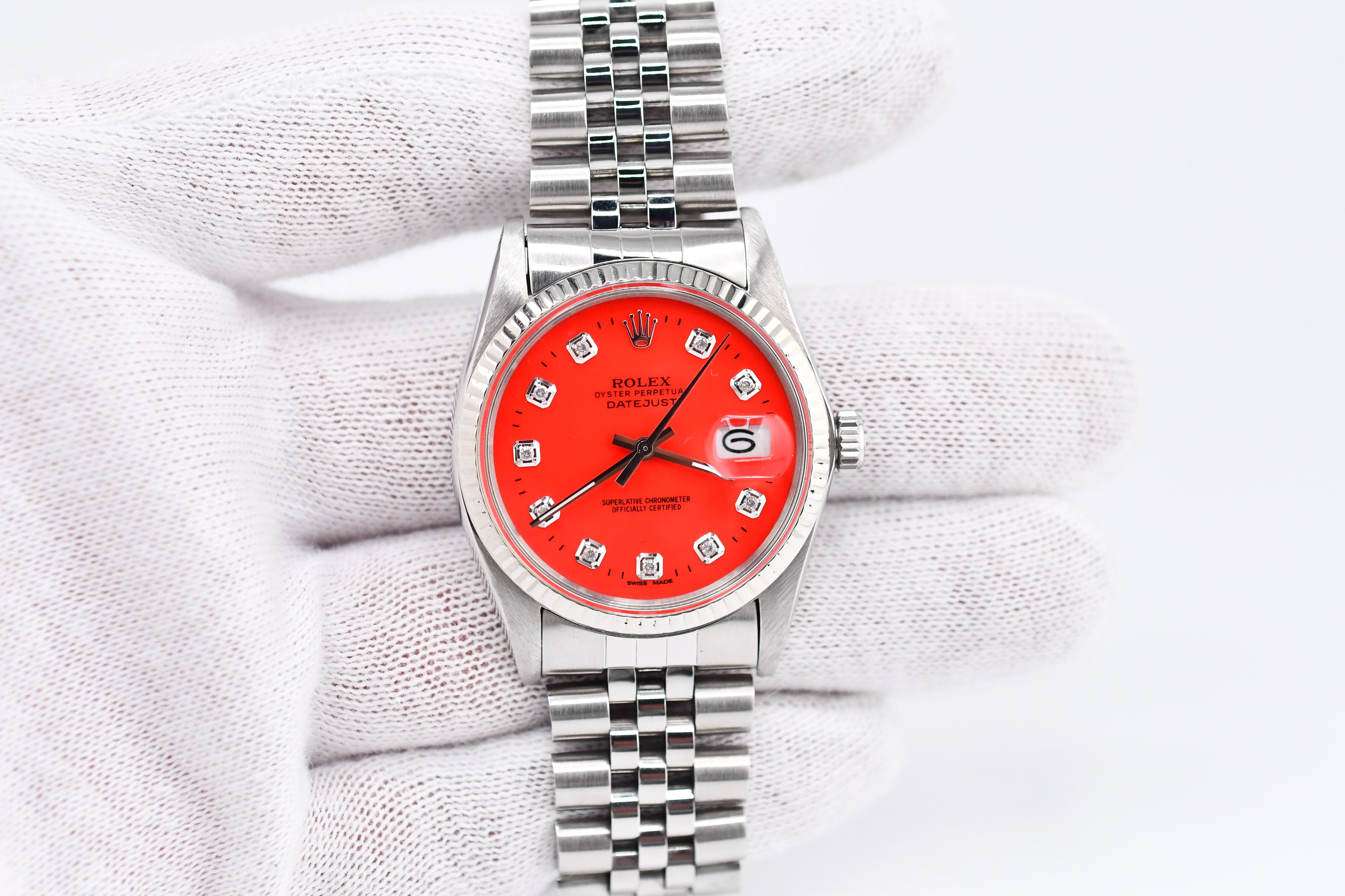 Rolex Datejust 36mm Ref 16014 Custom Red Diamond Dial
