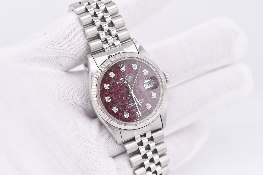 Rolex Datejust 36mm Ref 16014 Custom Red Rubellite Diamond Dial