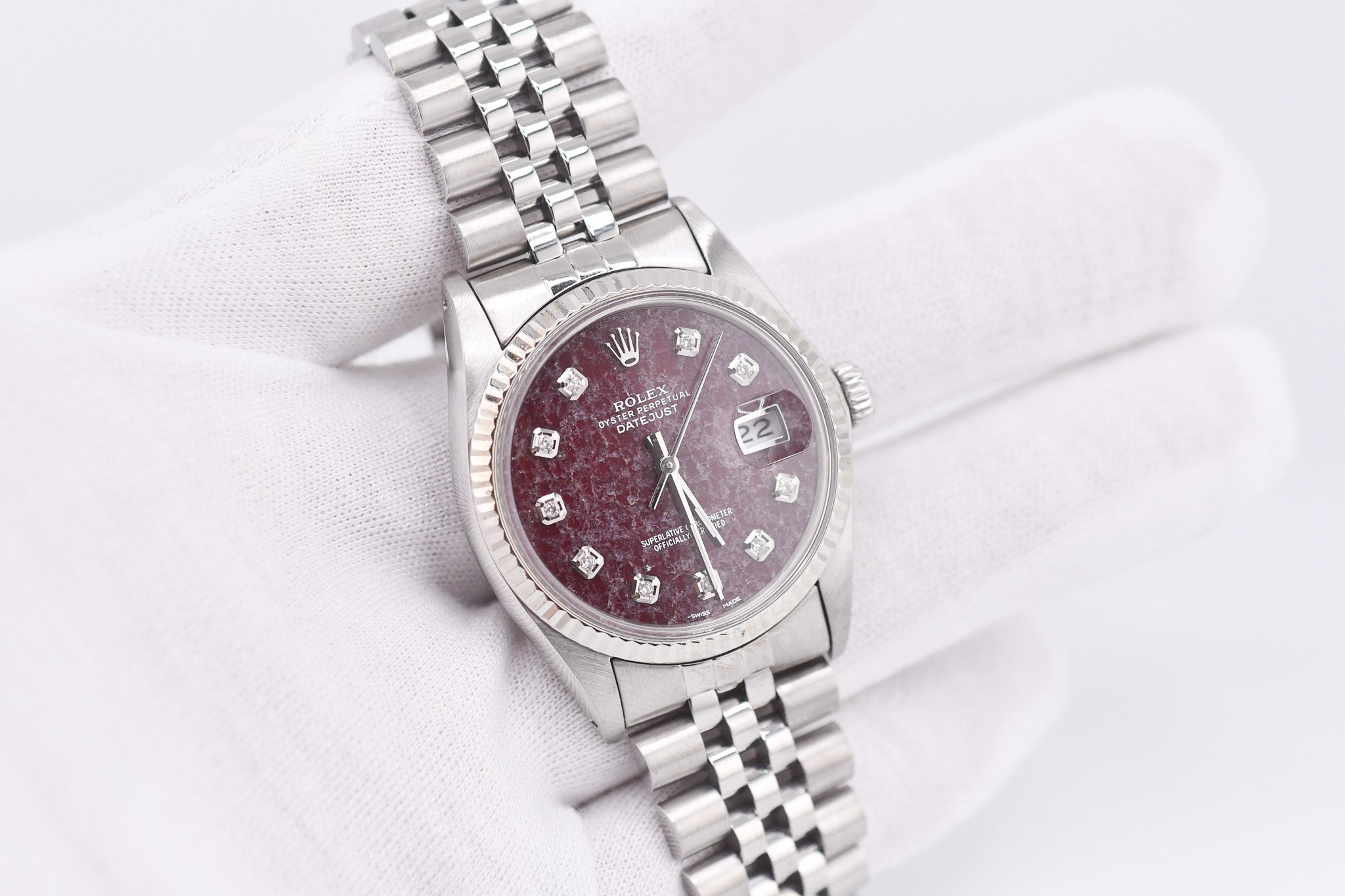Rolex Datejust 36mm Ref 16014 Custom Red Rubellite Diamond Dial