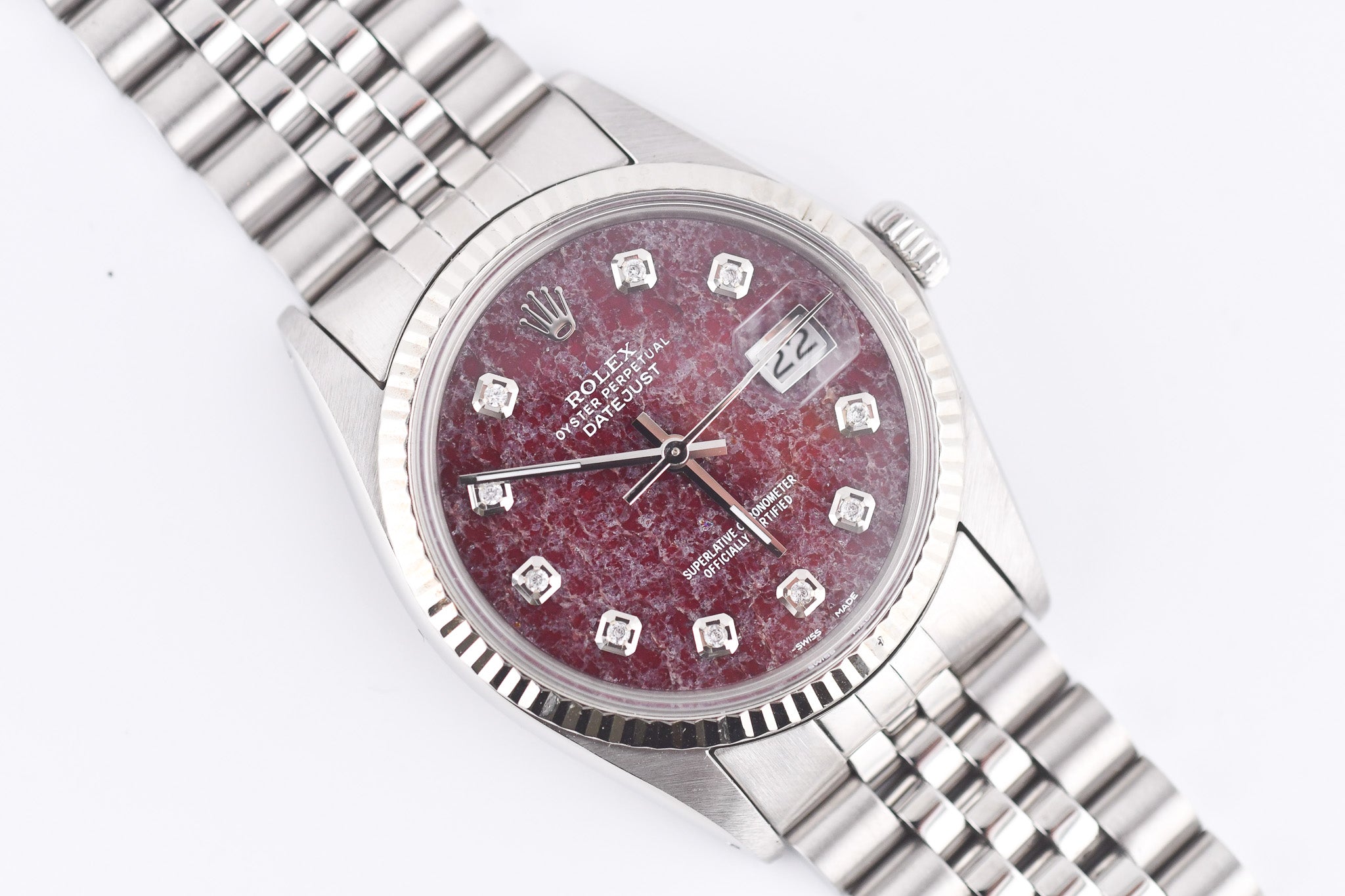 Rolex Datejust 36mm Ref 16014 Custom Red Rubellite Diamond Dial