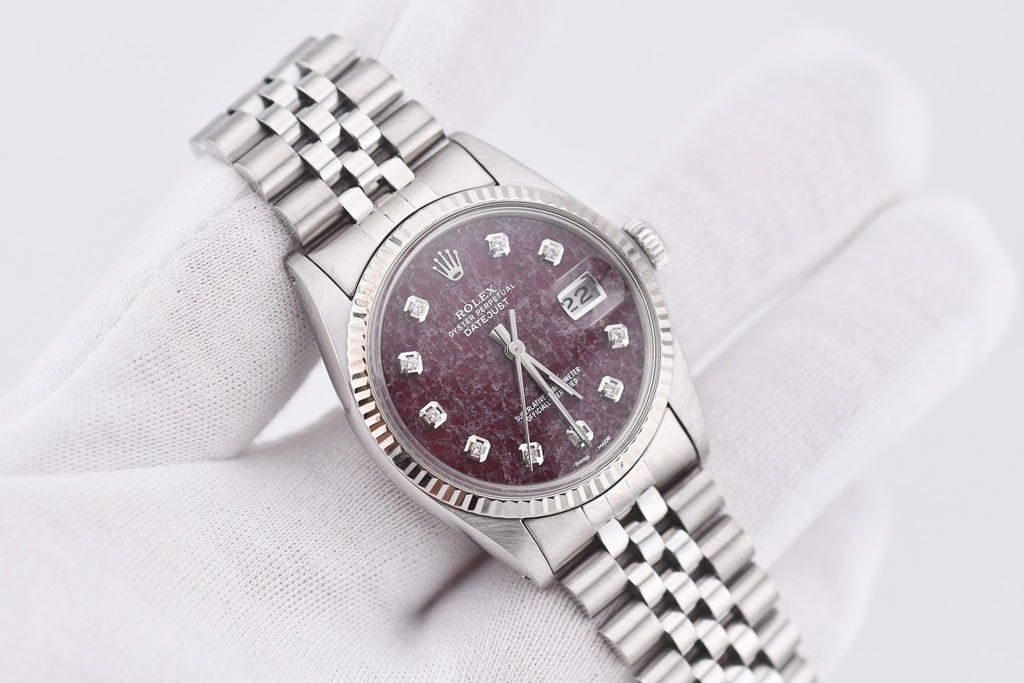Rolex Datejust 36mm Ref 16014 Custom Red Rubellite Diamond Dial