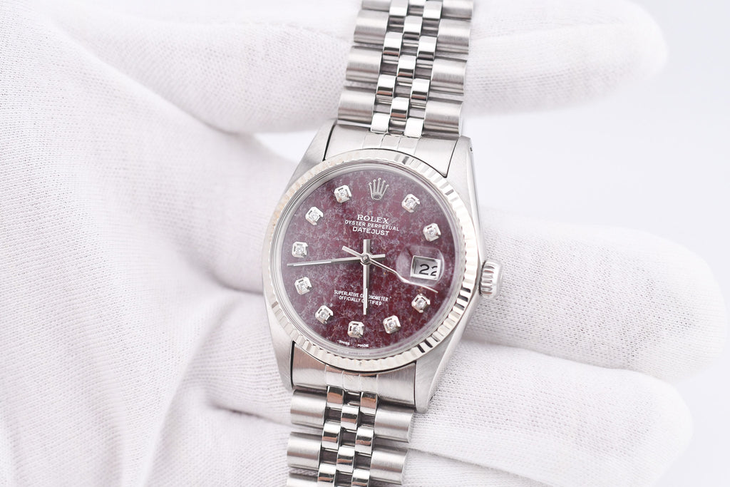 Rolex Datejust 36mm Ref 16014 Custom Red Rubellite Diamond Dial