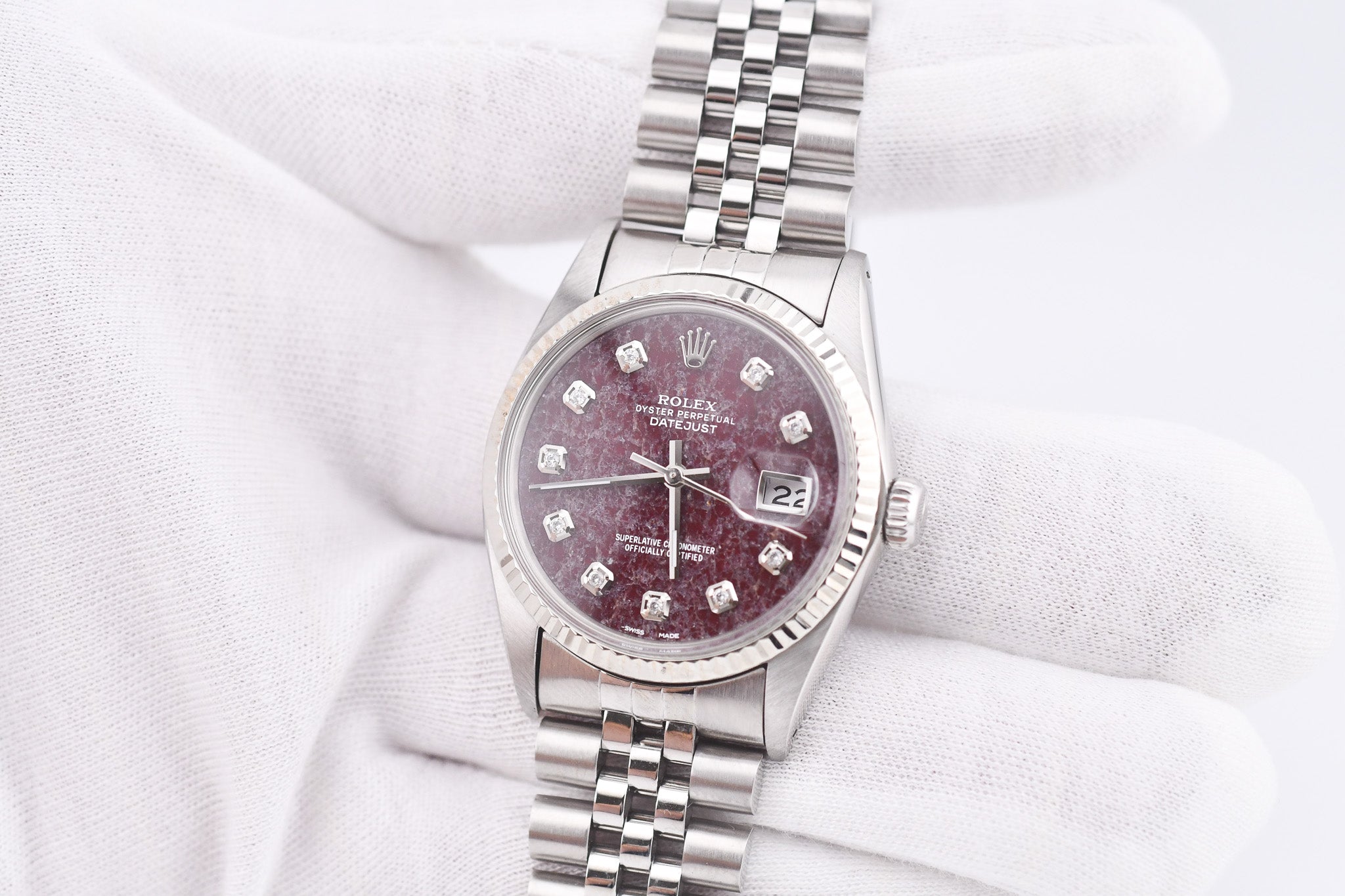 Rolex Datejust 36mm Ref 16014 Custom Red Rubellite Diamond Dial