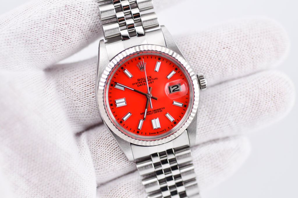 Rolex Datejust 36mm Ref 16014 Custom Red Stick Dial