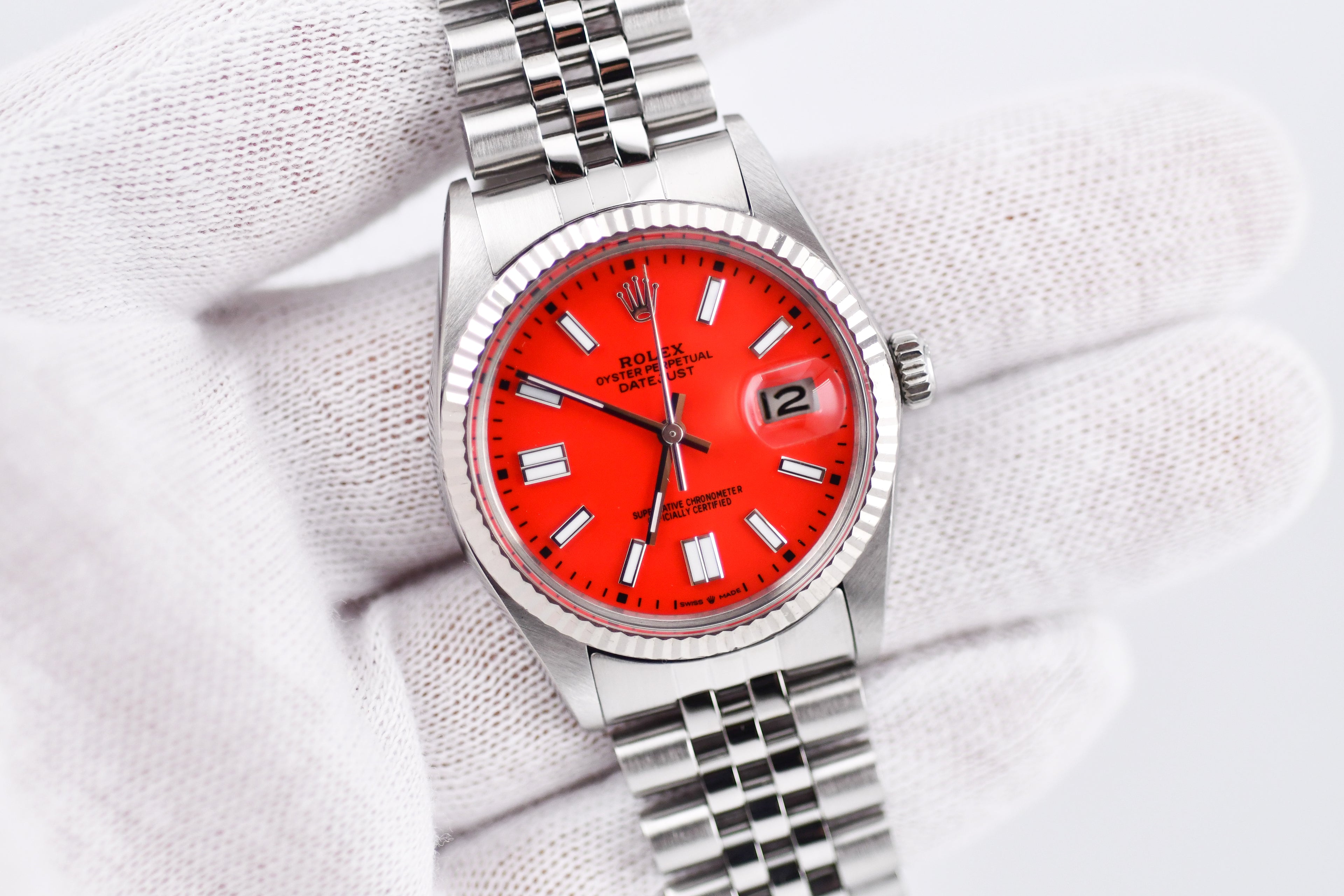 Rolex Datejust 36mm Ref 16014 Custom Red Stick Dial