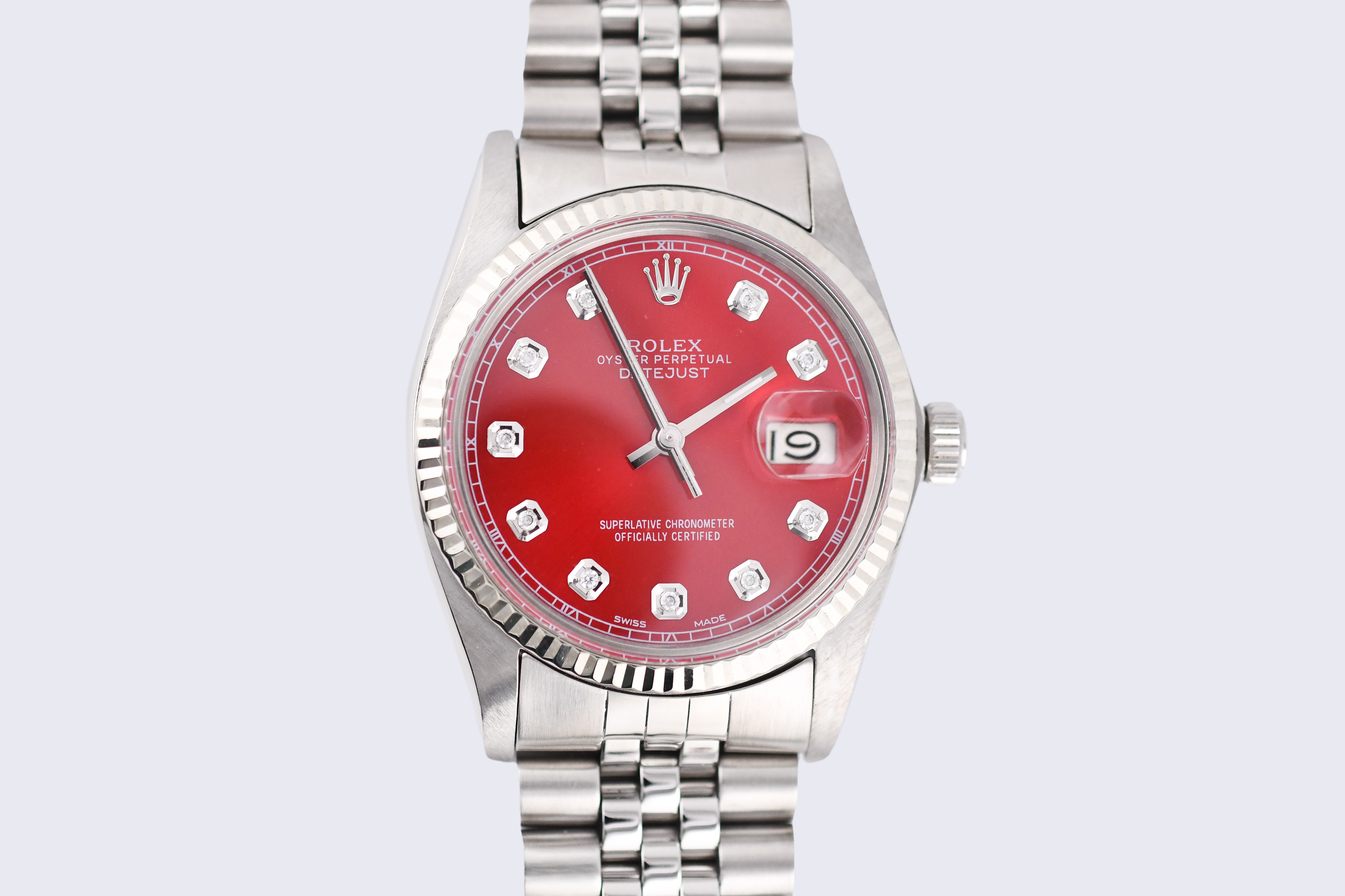 Rolex Datejust 36mm Ref 16014 Custom Red Sunburst Diamond Dial