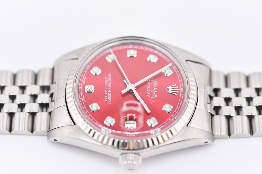 Rolex Datejust 36mm Ref 16014 Custom Red Sunburst Diamond Dial
