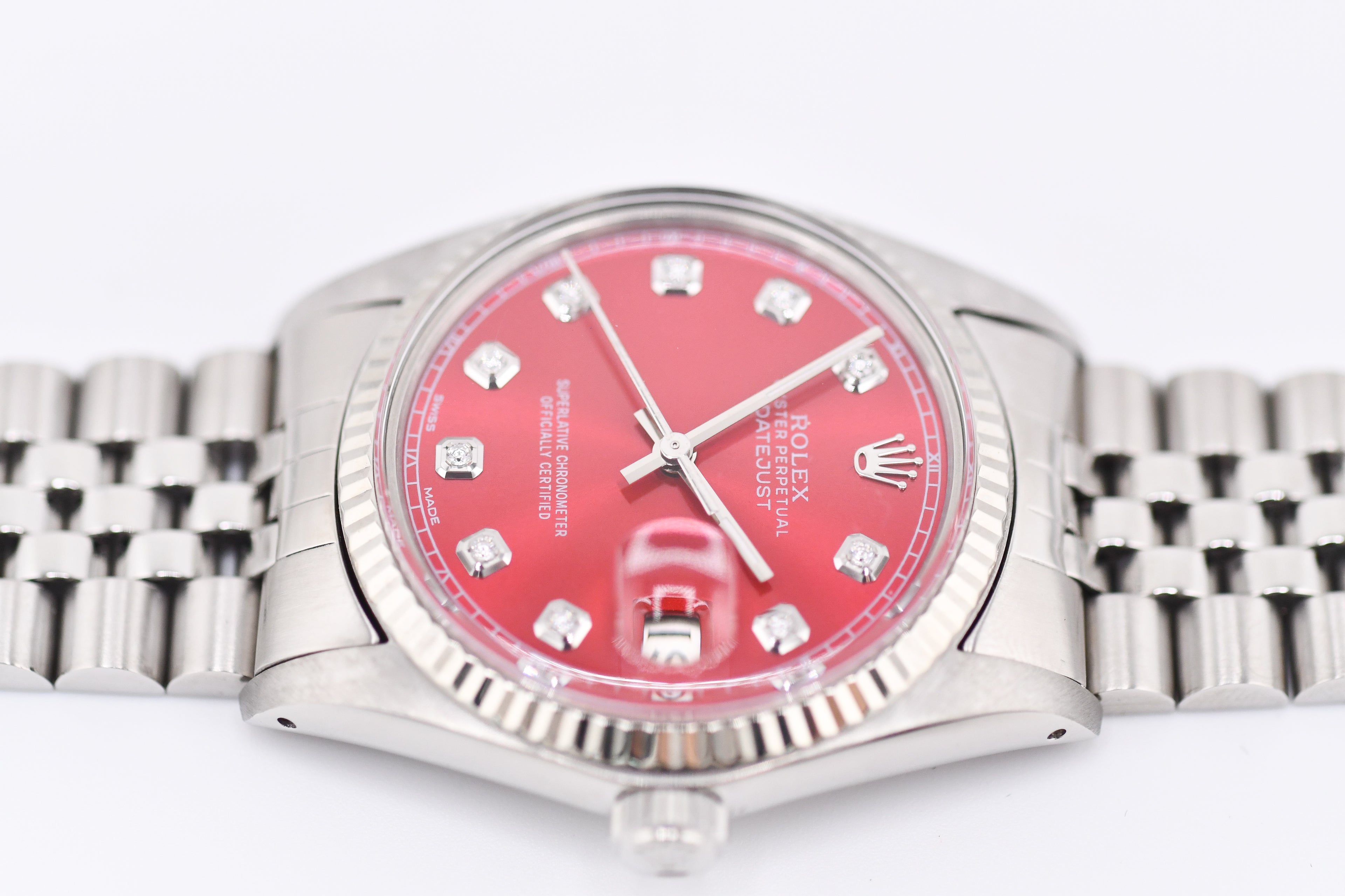 Rolex Datejust 36mm Ref 16014 Custom Red Sunburst Diamond Dial