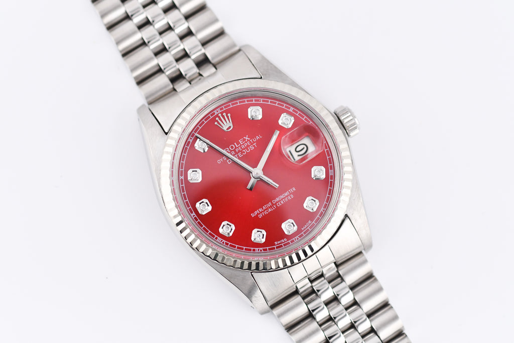 Rolex Datejust 36mm Ref 16014 Custom Red Sunburst Diamond Dial