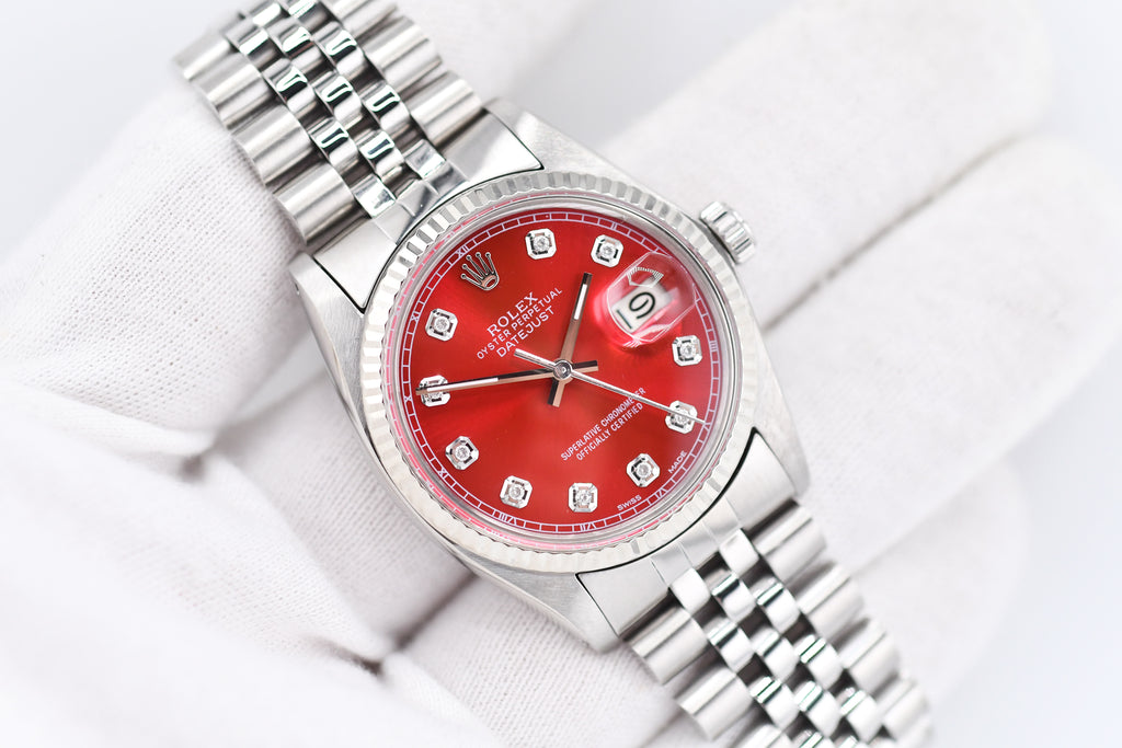 Rolex Datejust 36mm Ref 16014 Custom Red Sunburst Diamond Dial