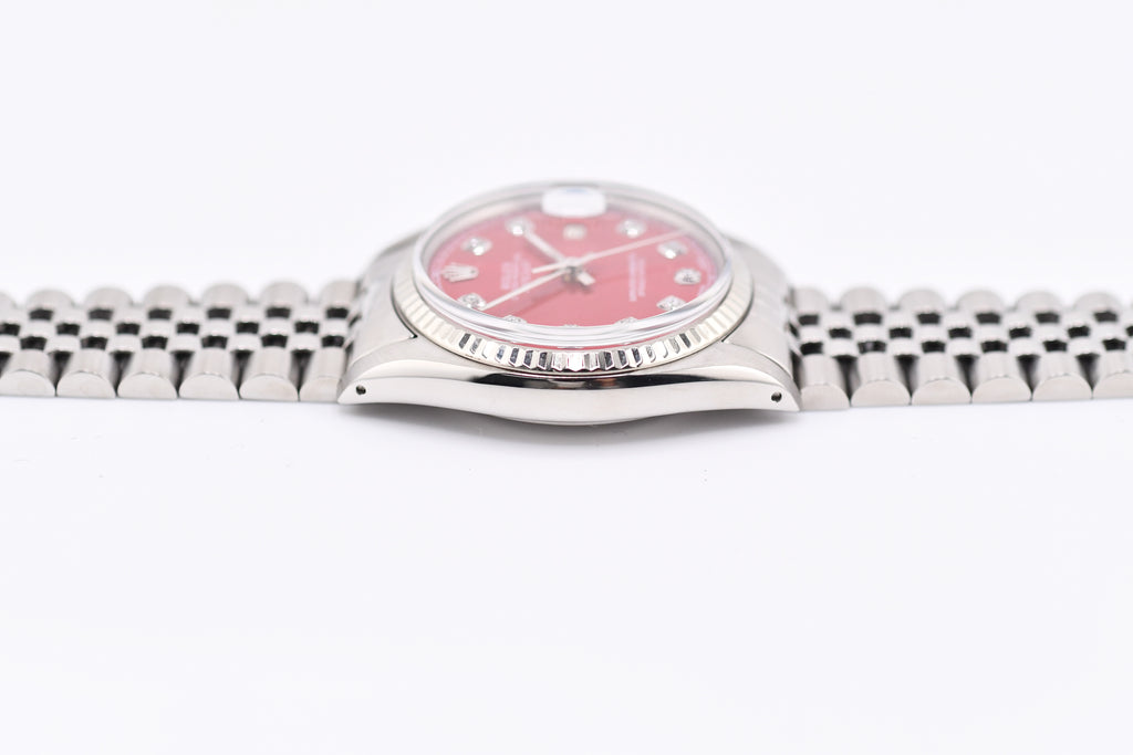 Rolex Datejust 36mm Ref 16014 Custom Red Sunburst Diamond Dial