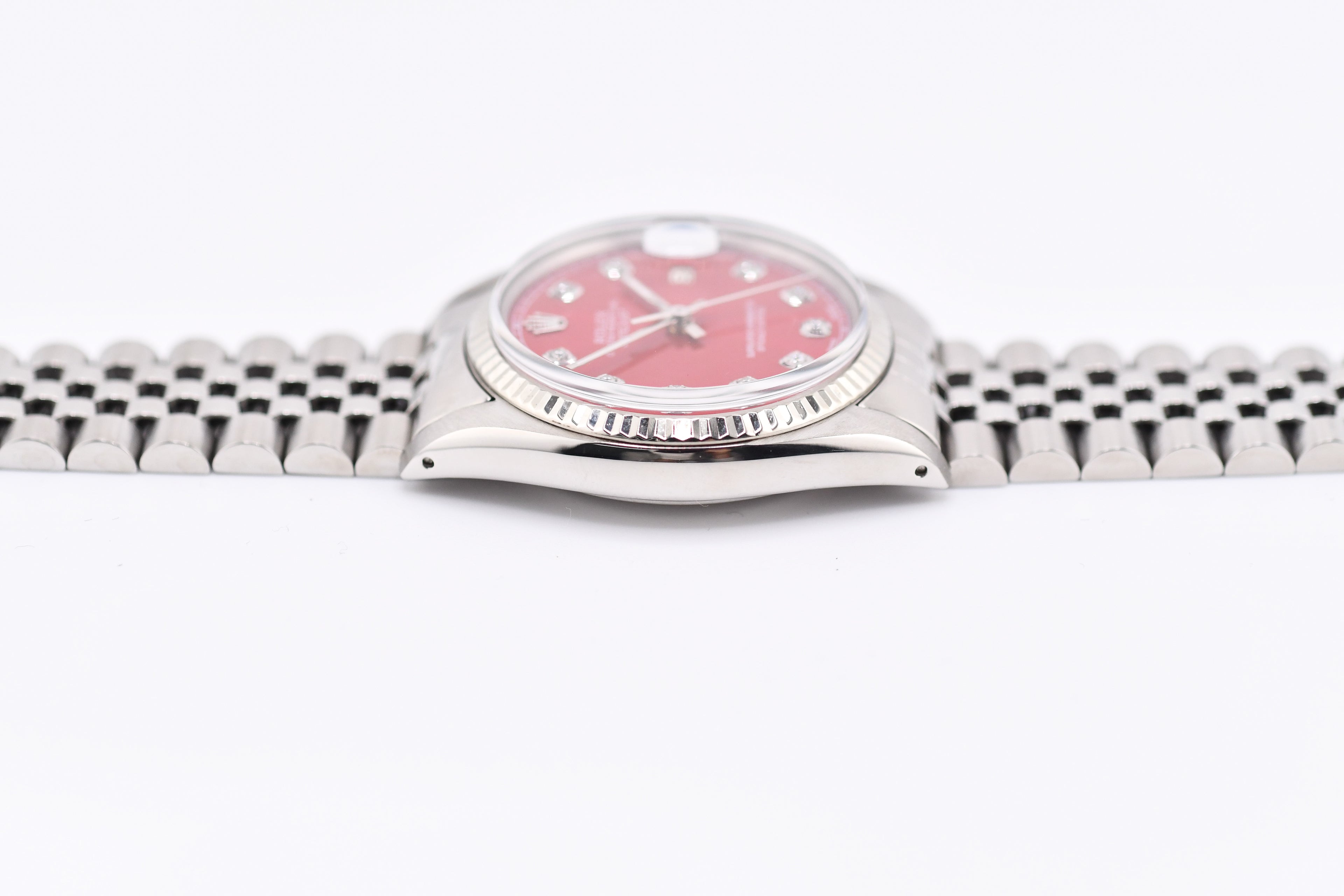 Rolex Datejust 36mm Ref 16014 Custom Red Sunburst Diamond Dial