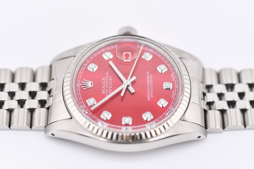 Rolex Datejust 36mm Ref 16014 Custom Red Sunburst Diamond Dial