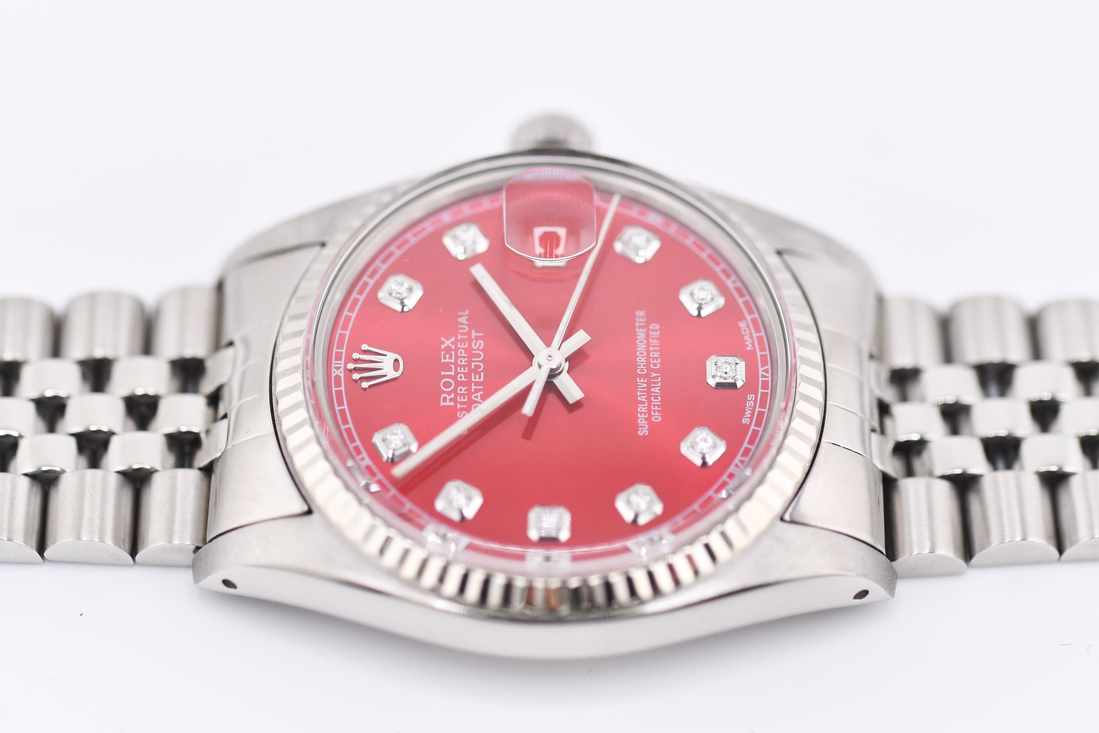 Rolex Datejust 36mm Ref 16014 Custom Red Sunburst Diamond Dial